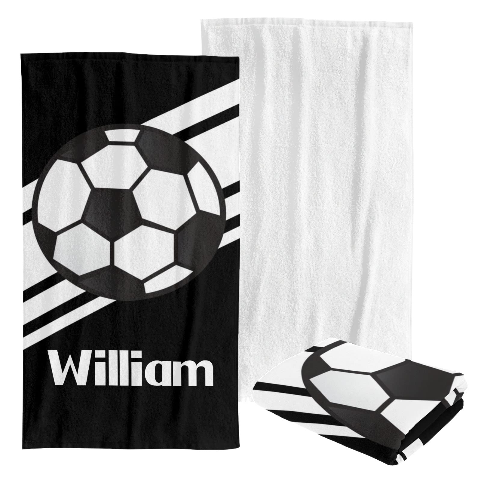 Custom Personalized Beach Towel - Monogrammed Quick Dry Bath Towel for Swimming, Pool, Gym & Travel - Soft Large Blanket for Kids, Men, Women - Soccer Ball Sports Design - Perfect for Beach Vacations, Summer Outings & Sports Events