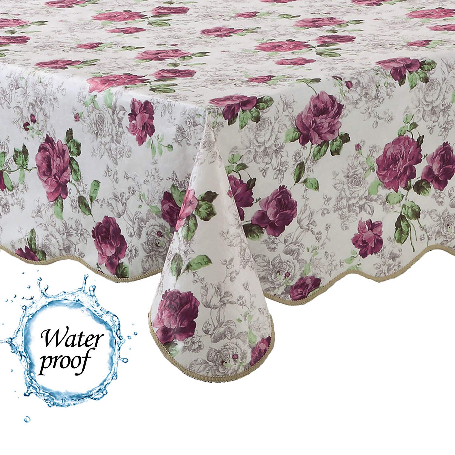 Waterproof Rose Tablecloth - Rectangle Vinyl Table Cover with Flannel Backing, Reusable Plastic Tablecloth for Parties, Kitchen, Picnic (54x72 Inch) | Perfect for Outdoor Dining, Wedding Decor & Holiday Gatherings