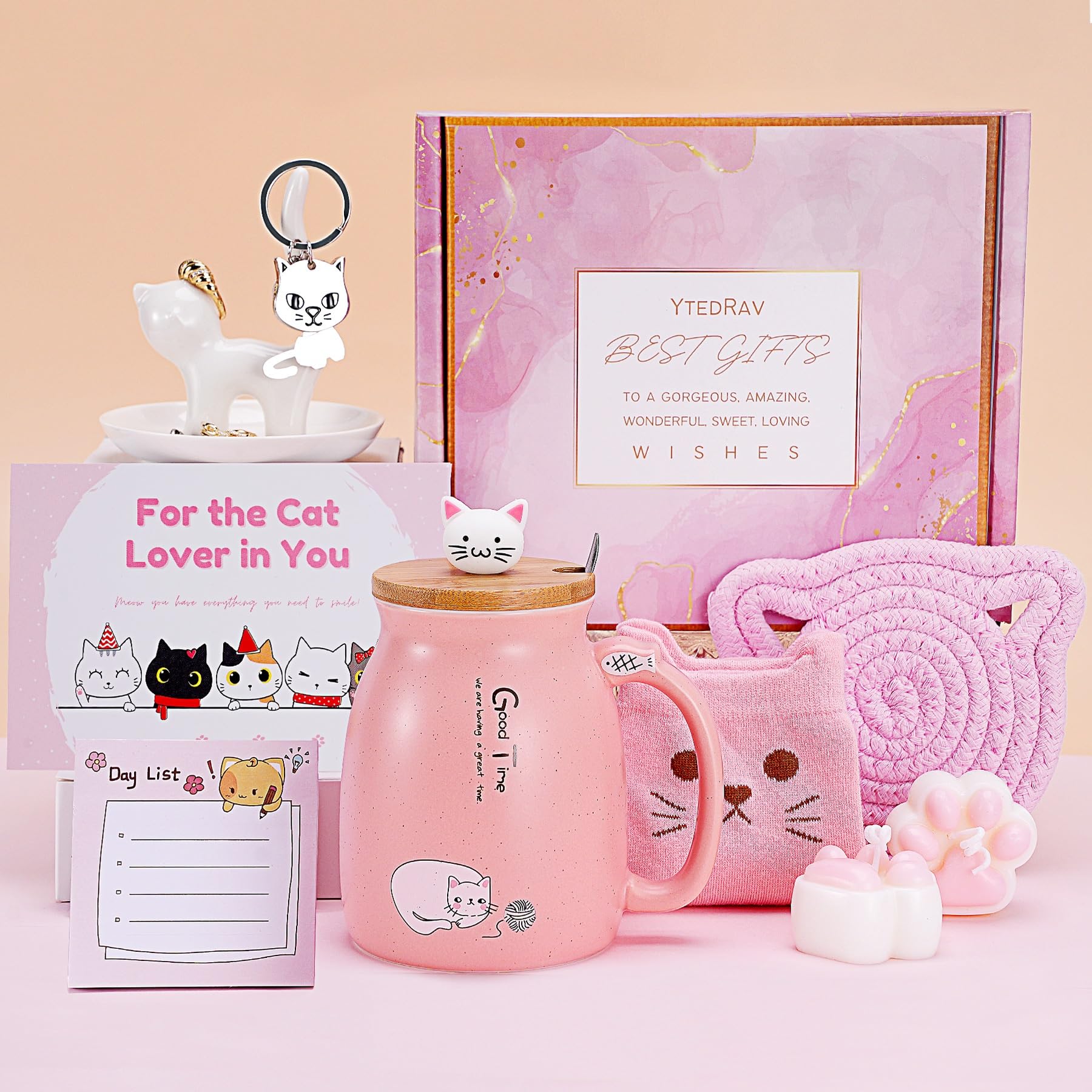 Best Cat Lifts Gift Box for Women - Cute Cat Themed Presents for Cat Lovers, Mom, Wife, Daughter & Friends (Pink -090) | Perfect for Christmas, Birthday & Mother's Day Gifts | Home Decor & Pet Lover Accessories