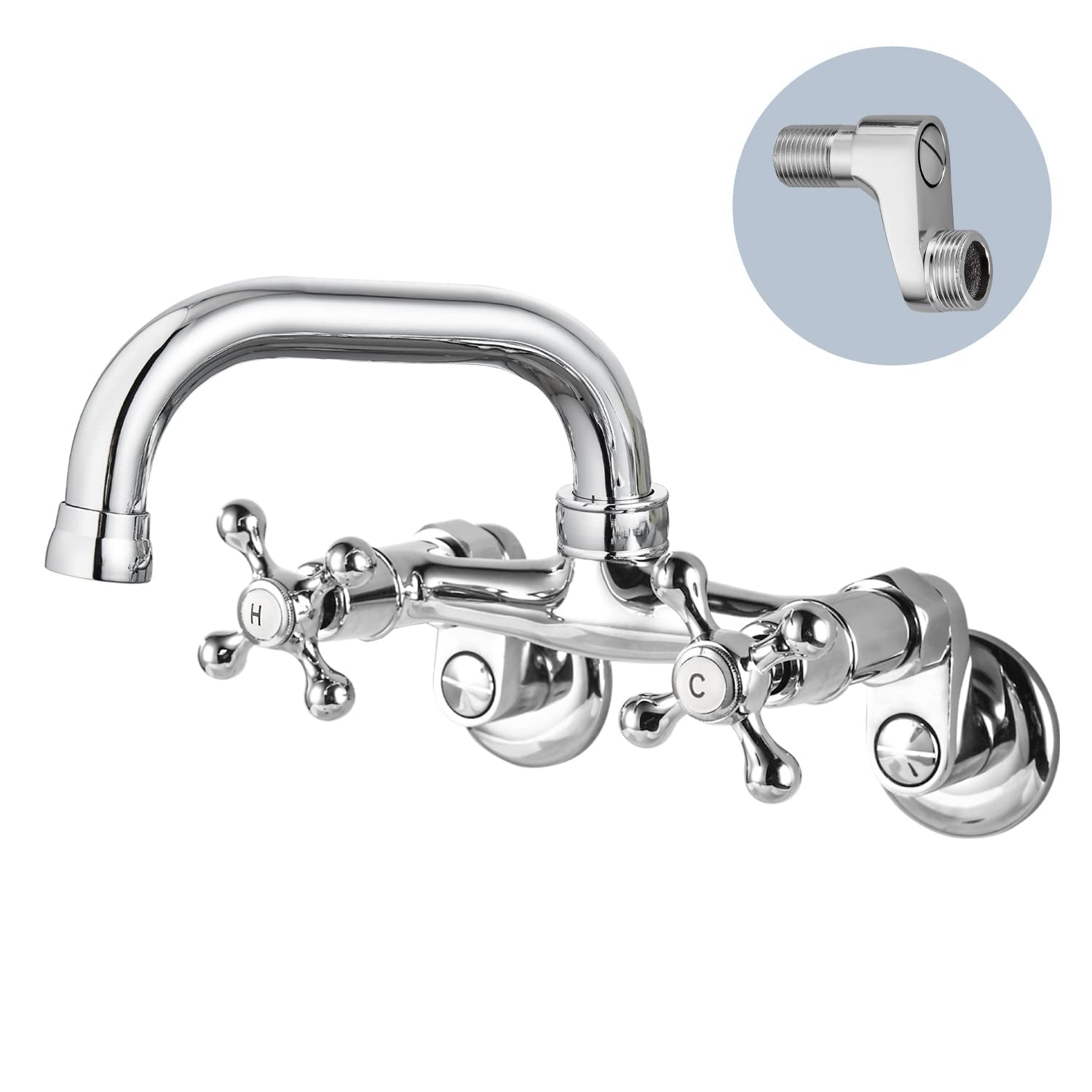 Airuida 6 Inch (15cm) Wall Mounted Kitchen Faucet - Chrome Polish Stainless Steel Commercial Grade with Spout & Connector Set - Perfect for Restaurant, Bar & Home Kitchen Installations