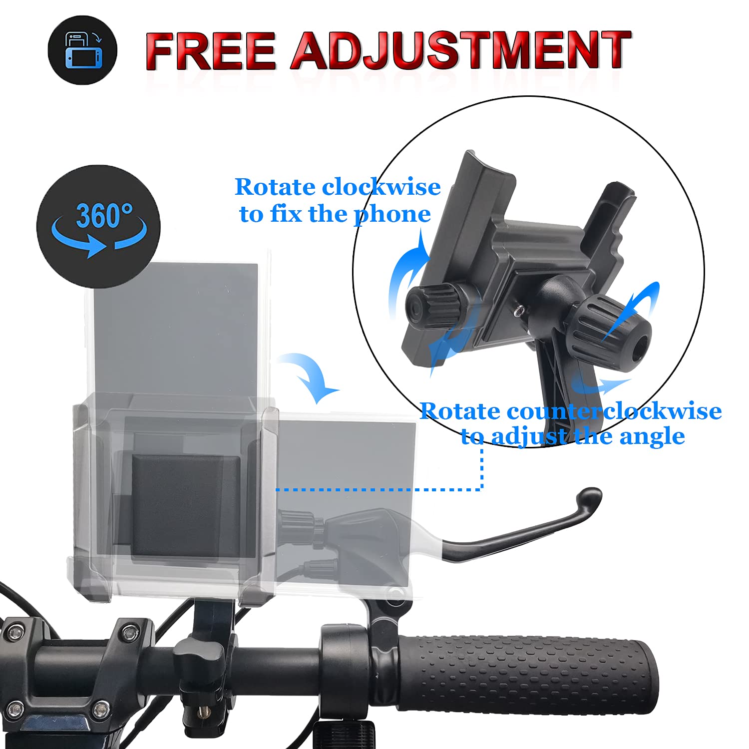 **VITILAN Upgraded Universal Bike Phone Mount - Anti-Shake, 360° Rotatable, Adjustable Smartphone Holder for iPhone, Samsung, GPS Devices (4-7.2 inches) - Perfect for Cycling, Commuting & Outdoor Adventures (Black)**