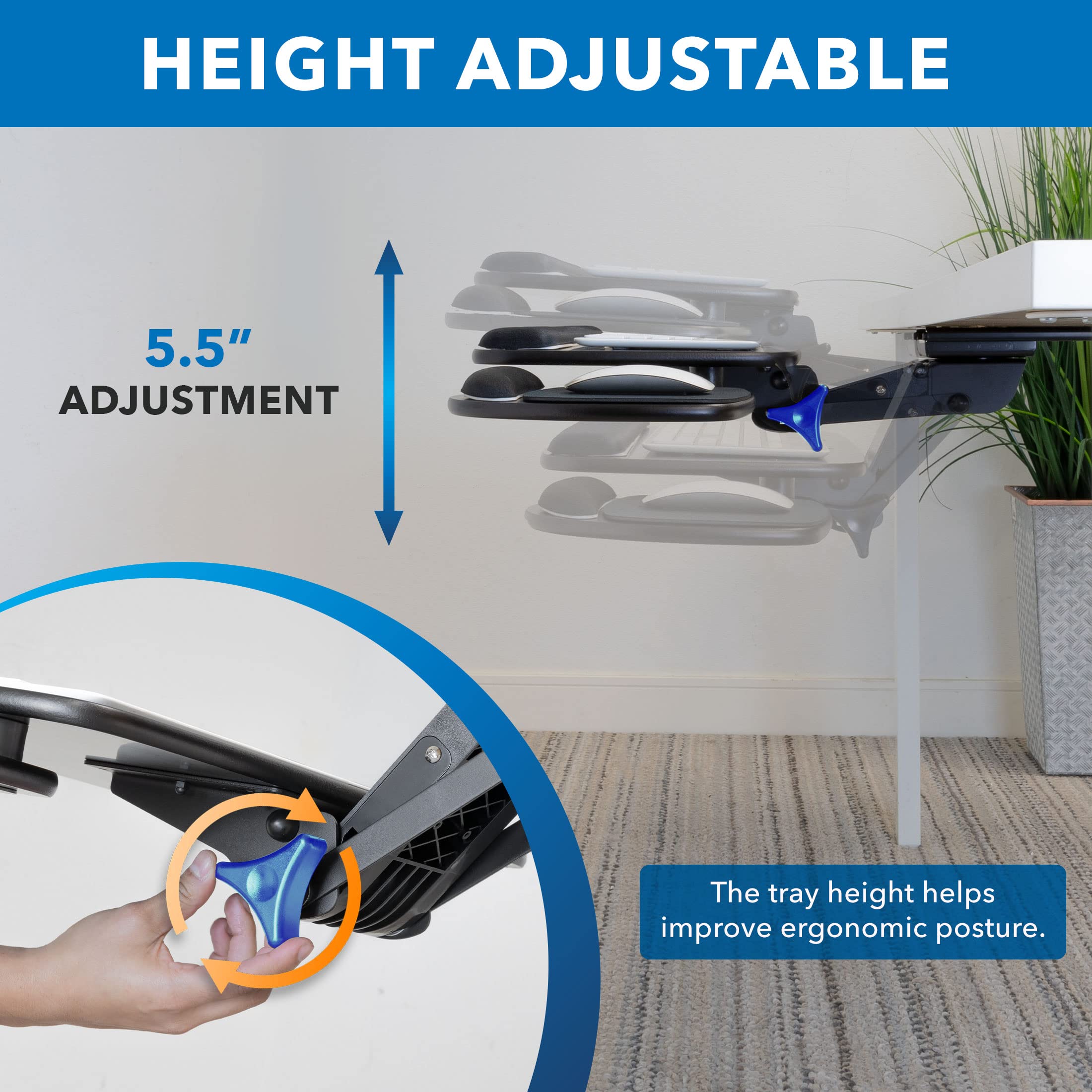 Mount-It! Adjustable Under Desk Keyboard Tray with Ergonomic Wrist Rest - 17.25