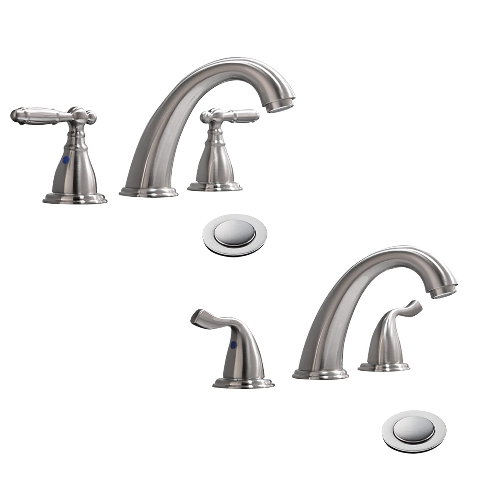 Premium Solid Brass Brushed Nickel 2-Handle Widespread Bathroom Sink Faucet with Stainless Steel Pop-Up Drain - Modern Waterfall Design for Vanity & Powder Room - Perfect for Master Bath, Guest Bath & Luxury Home Renovations