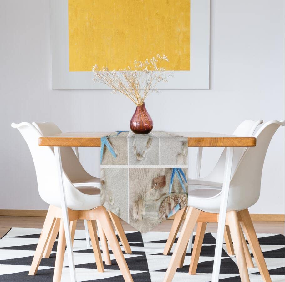 AUUXVA 13x70 Inches Long Beach Seashell Print Polyester Table Runner - Summer Coastal Decor for Kitchen, Dining Table, Coffee Table, Party & Holiday Banquet Decoration | Perfect for Beach Weddings, Coastal Home Decor & Summer Entertaining