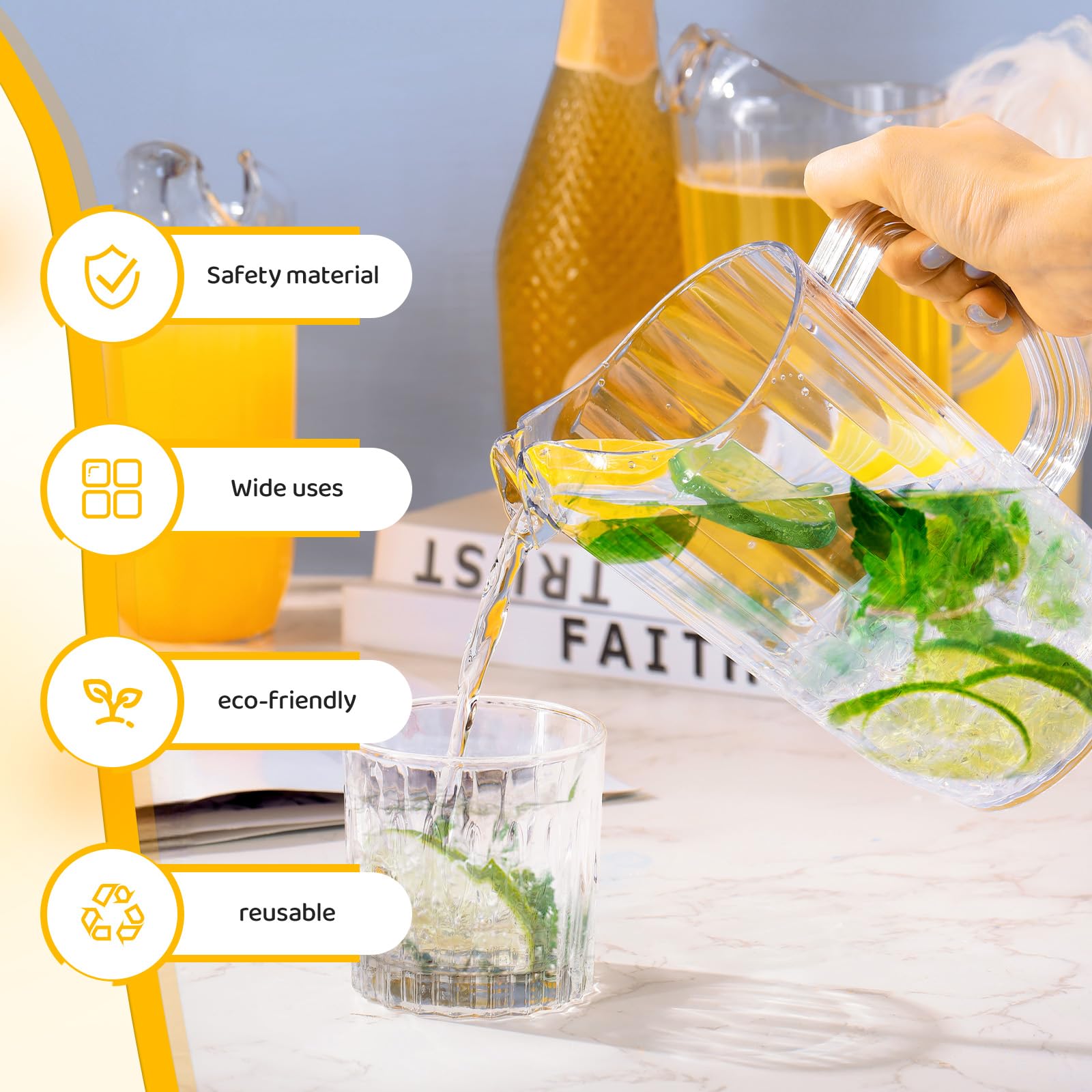 Mifoci 24 Pack 48oz Clear Acrylic Pitcher with Spout & Handle - Bulk Water Carafe for Fridge, Juice Dispenser - Perfect for Iced Tea, Lemonade, Sangria, Milk, Coffee & Homemade Drinks - Ideal for Restaurants, Parties, Catering & Home Use