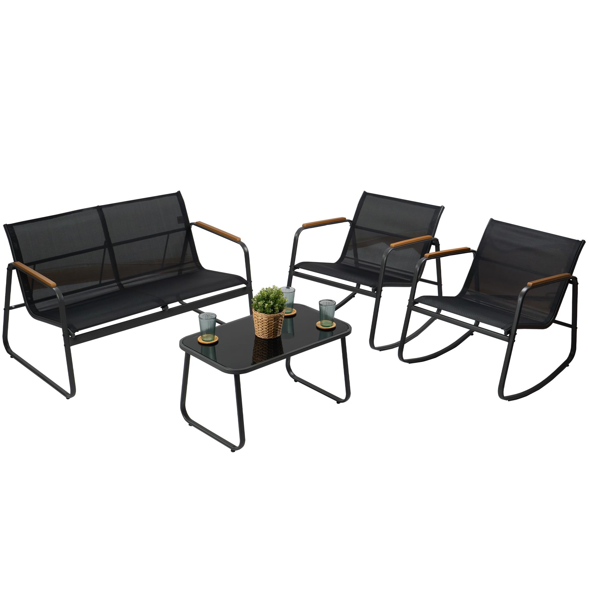 Kozyard 4-Piece Outdoor Patio Furniture Set - 2 Dining Chairs & Tempered Glass Coffee Table with Powder-Coated Metal Frame - Perfect for Garden, Poolside, Backyard, and Outdoor Entertaining