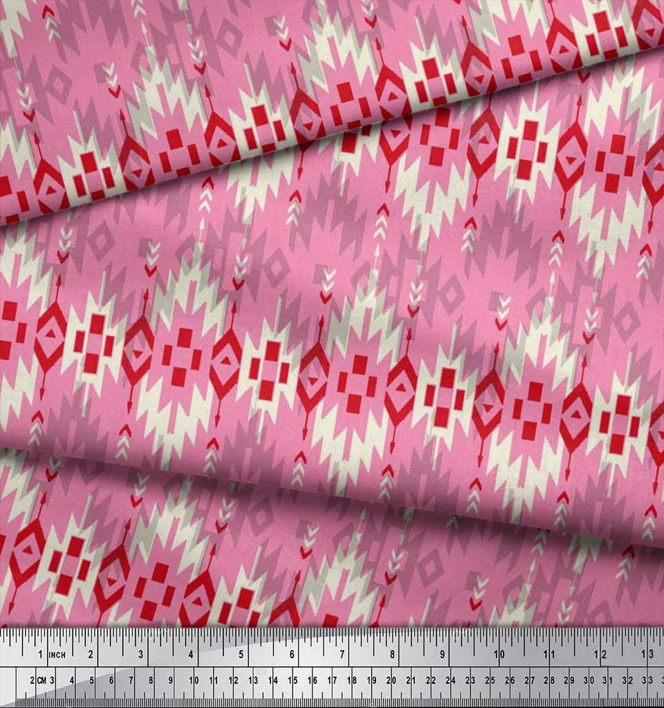 Soimoi Moss Georgette Brown Fabric by The Yard - 42 Inch Wide Aztec Geometric Printed Material for Dresses, Curtains & Home Decor | Tribal Contemporary Fashion Fabric for DIY Sewing Projects