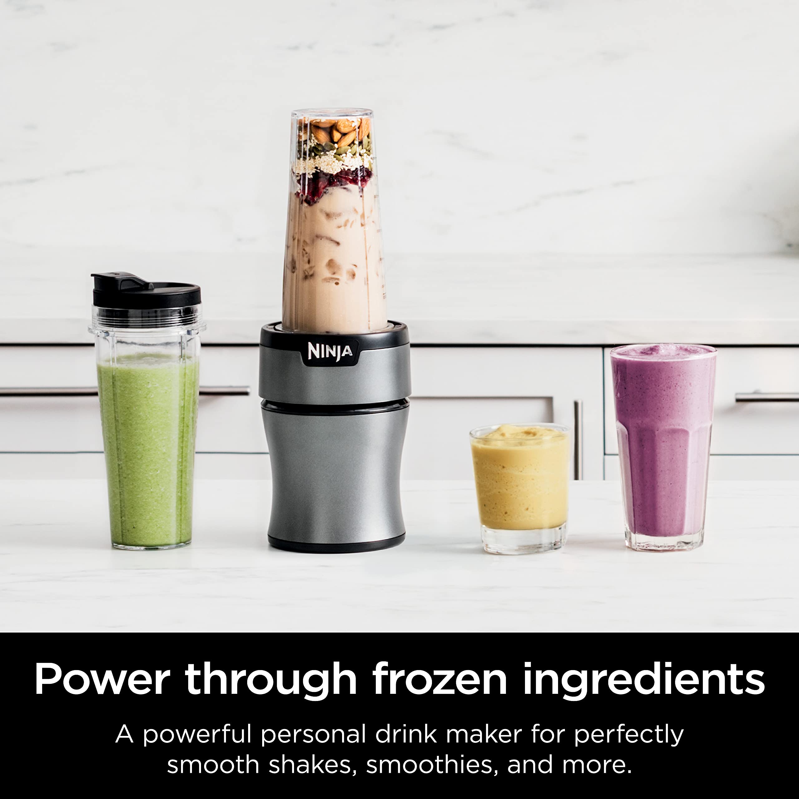 Ninja BN301 Nutri-Blender Plus Compact Personal Blender - 900W Motor for Smoothies, Frozen Drinks & Sauces - Includes 3x 20oz To-Go Cups & Lids - Dishwasher Safe - Perfect for Home, Office & Gym Use