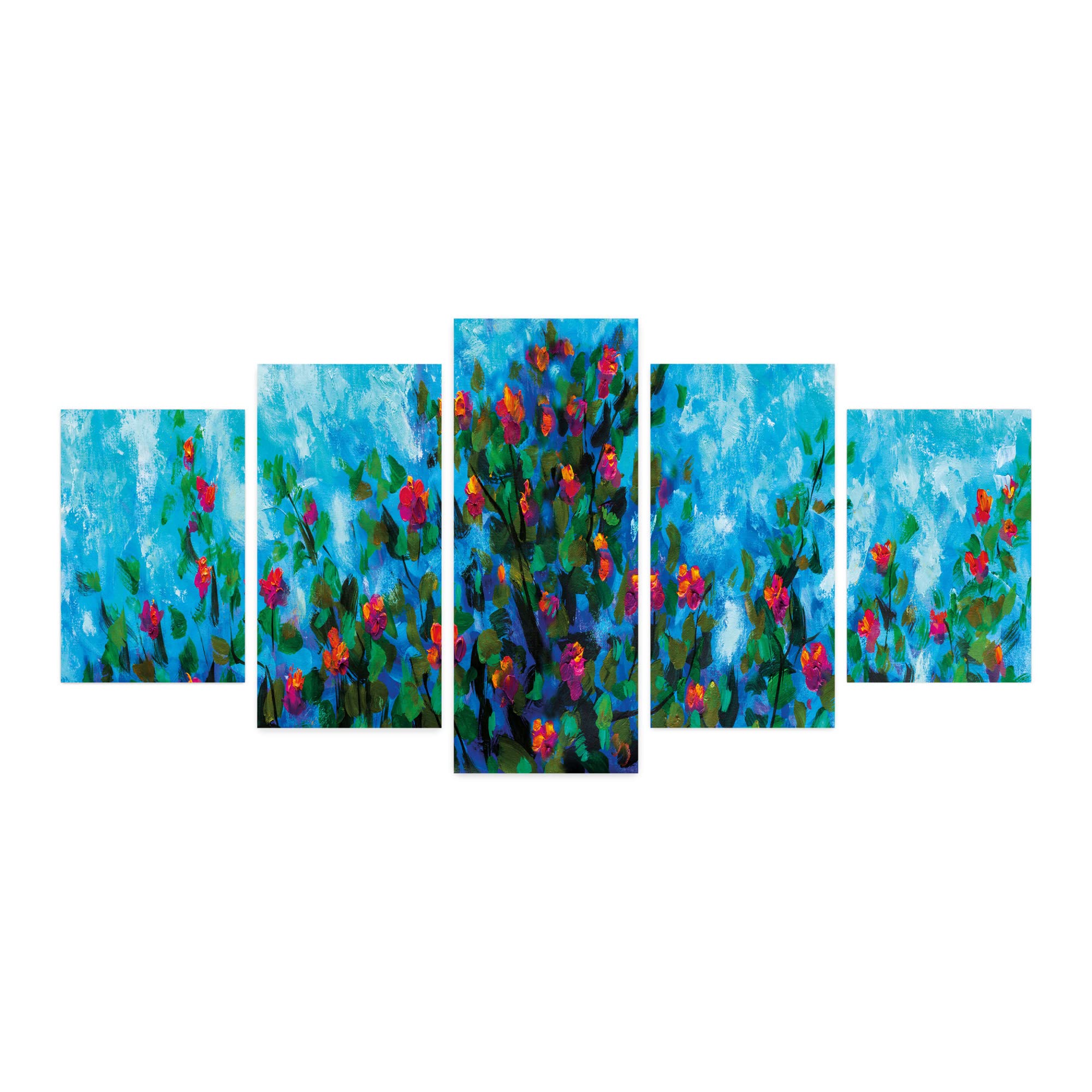 Ambesonne Watercolor 5-Panel Acrylic Glass Wall Art - Spring Garden Floral Painting with Romantic Roses | Modern Home Decor for Living Room, Bedroom & Dorm | 60x30 Inches Blue Emerald Dark Pink | Perfect for Housewarming Gifts & Interior Design Accents