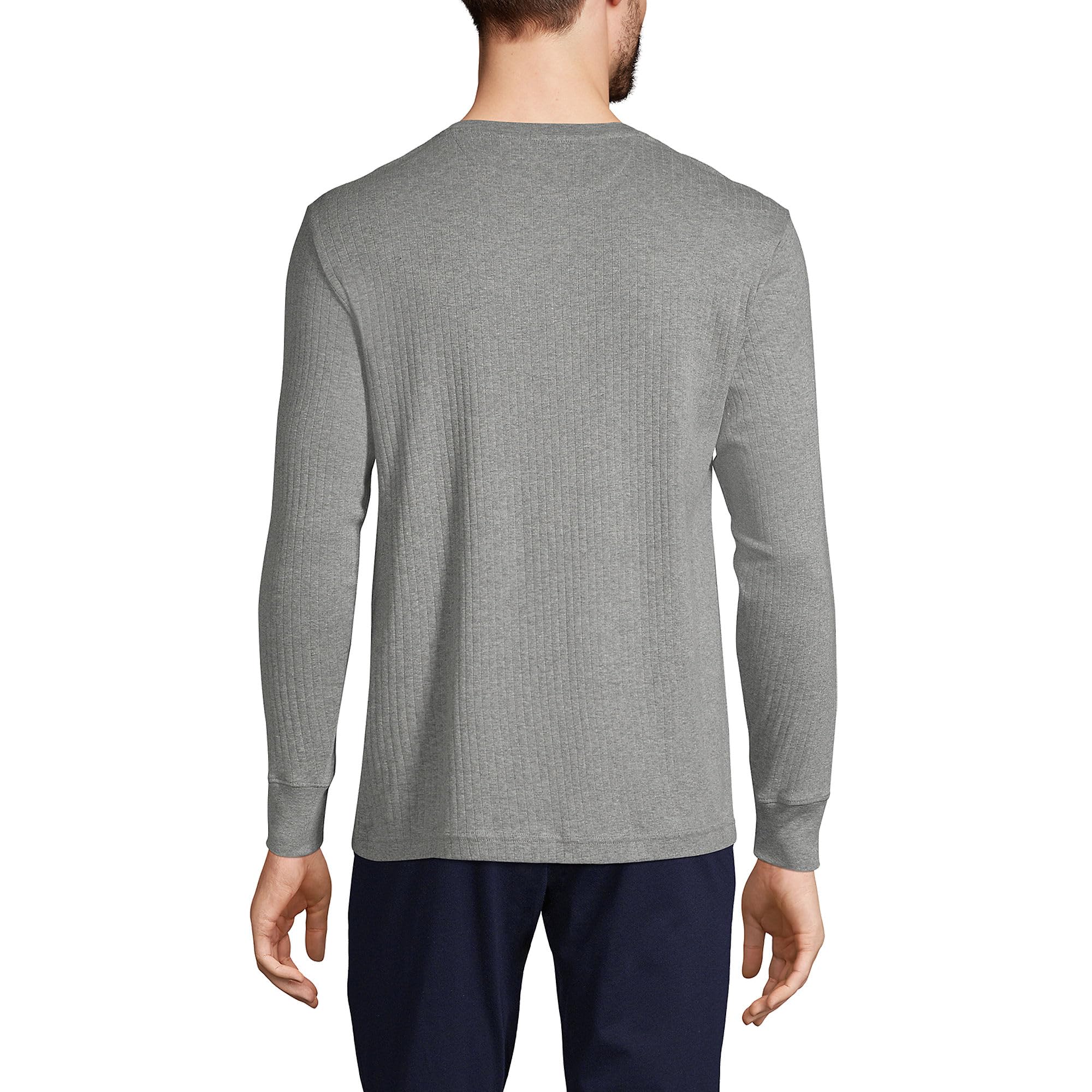 Lands' End Men's Knit Rib Henley Shirt - Soft Cotton Long Sleeve Casual Top for Everyday Wear, Work & Outdoor Activities