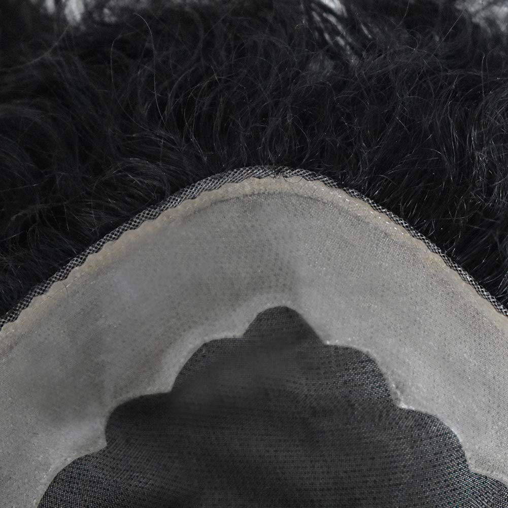 Men's Black Human Hair Toupee - Curly Wavy Monofilament Hairpiece with Poly Skin NPU Base | 20MM Wave 6