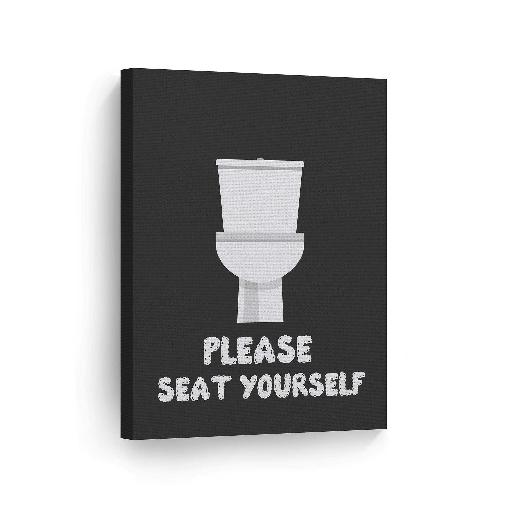 Funny Bathroom Sign Canvas Print - 'Please Seat Yourself' Humorous Quote Wall Art - Ready to Hang Toilet Decor (36x24) - Perfect for Powder Rooms, Guest Bathrooms & Home Decoration - Made in USA