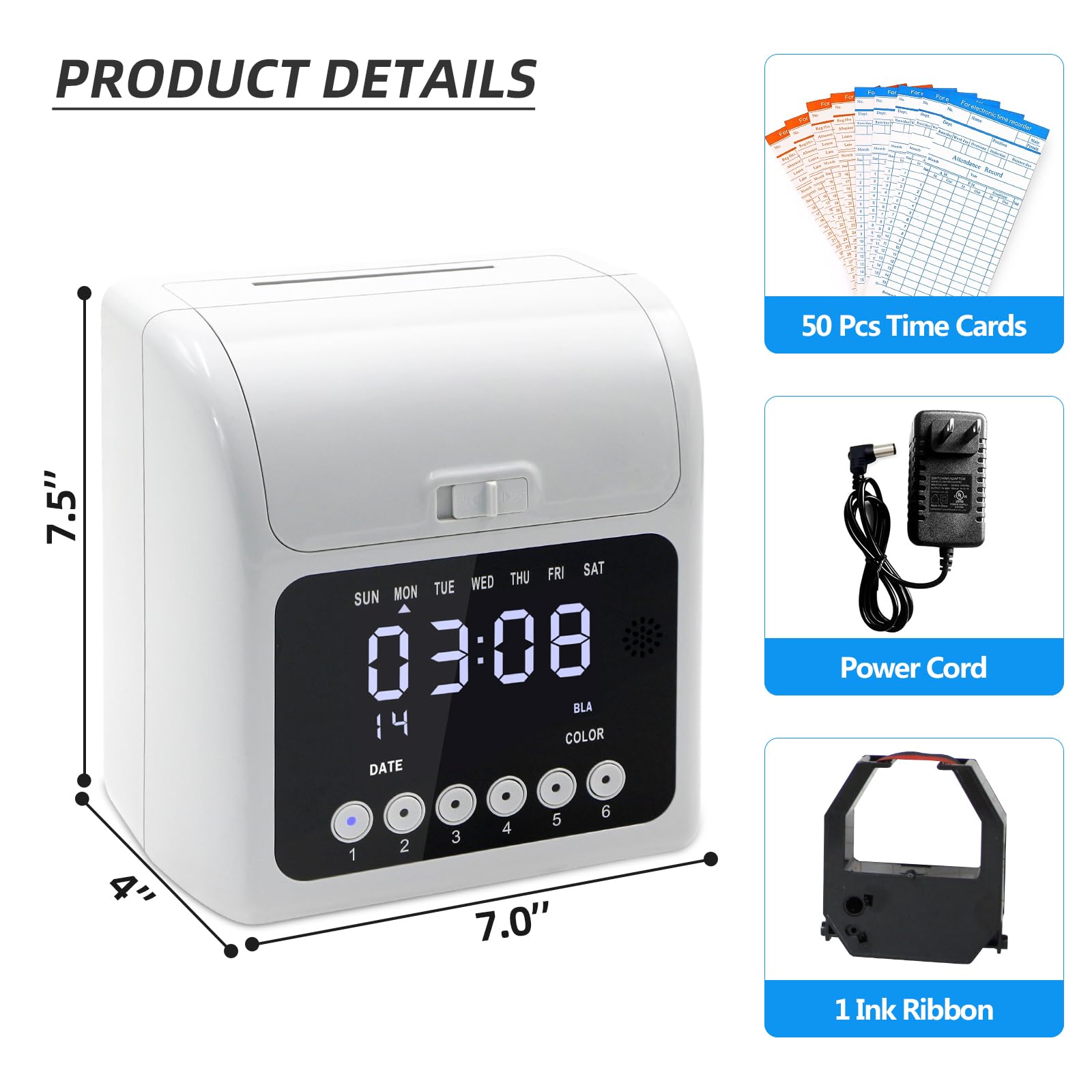 Secure Time Clock with Passcode - Auto-Align Punch Machine for Small Businesses | Includes 50 Time Cards & Ink Ribbon Cartridge | Ideal for Employee Attendance Tracking & Payroll Management