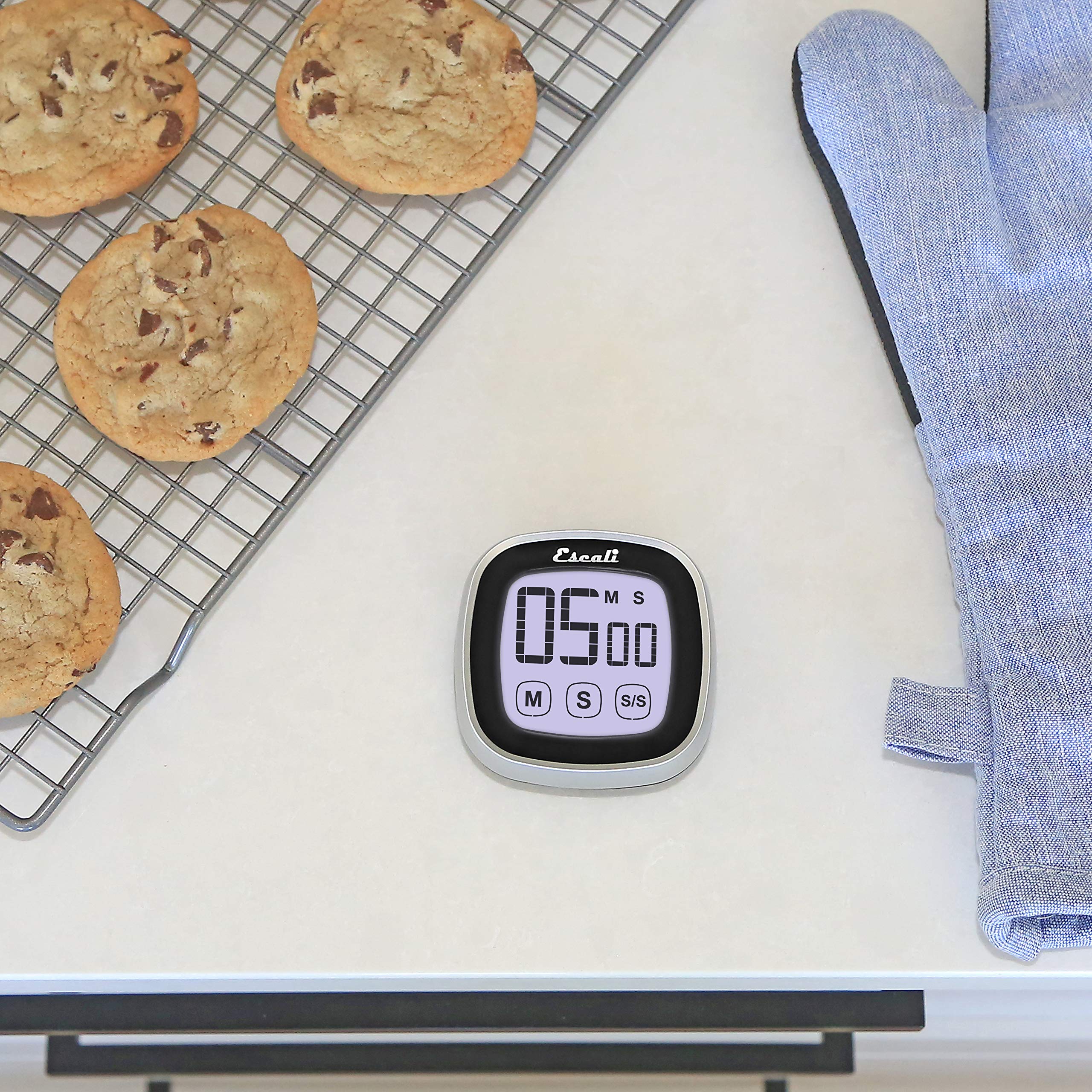 Escali Touch Screen LCD Digital Timer - Easy to Read Display with Touch Sensitive Controls & Battery Saving Feature - Perfect for Cooking, Baking, Lab Experiments & Classroom Use - Black