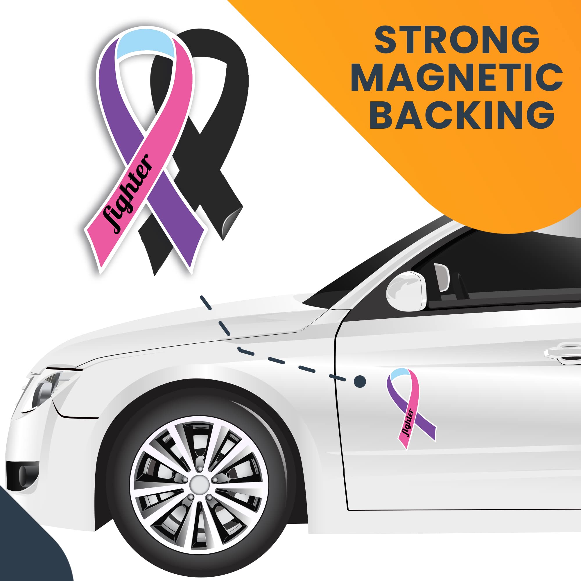 Thyroid Cancer Awareness Magnet Decal - Blue, Pink & Teal Ribbon Car Magnet (3.5x7 Inches) | Heavy Duty Automotive Magnet for Cars, Trucks & SUVs | Support Cancer Fighters with Empathy & Encouragement | Made in USA | Perfect for Fundraisers, Awareness Campaigns & Showing Support
