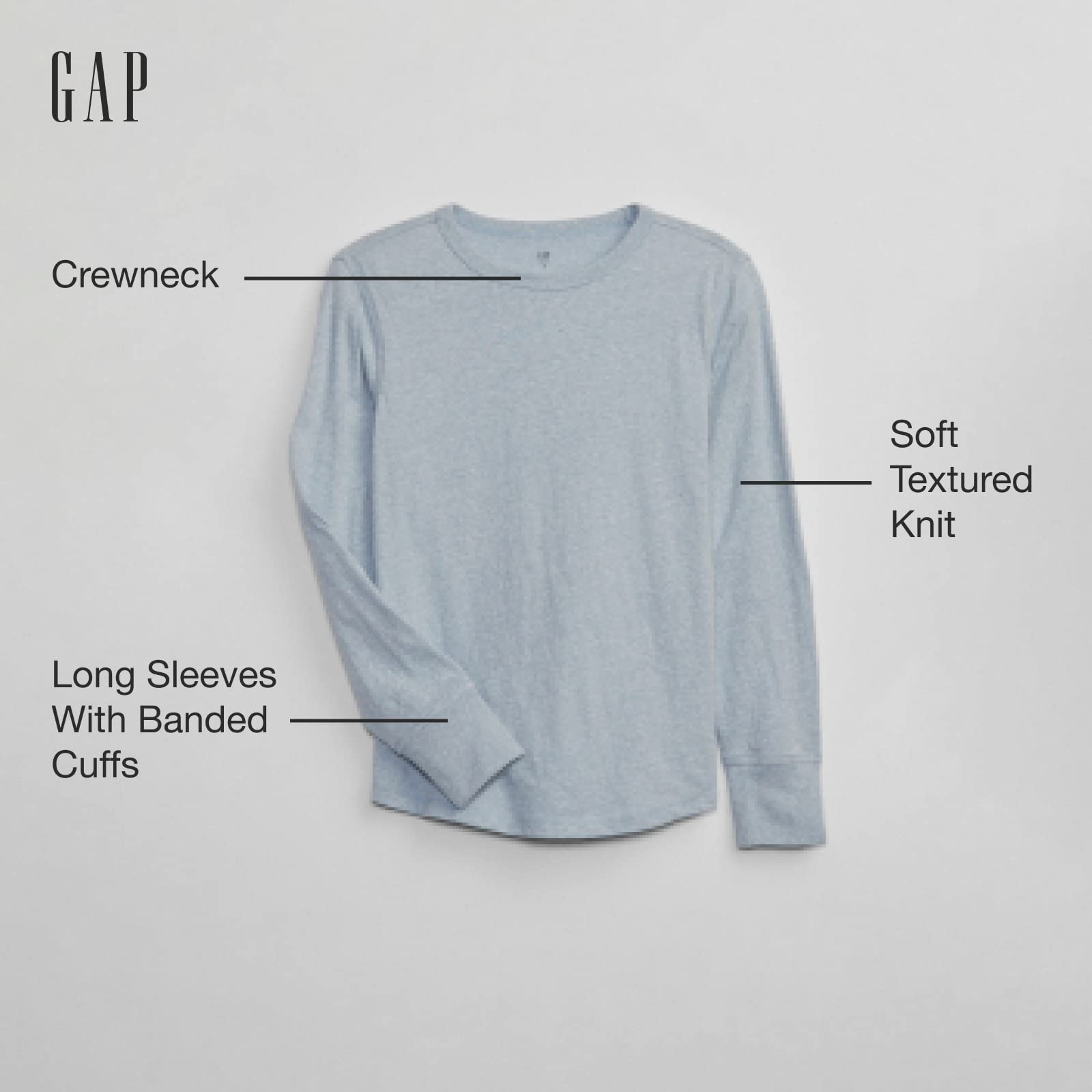 GAP Boys' Soft Cotton Long Sleeve T-Shirt with Textured Design - Comfortable Casual Shirt for School, Playdates & Everyday Wear