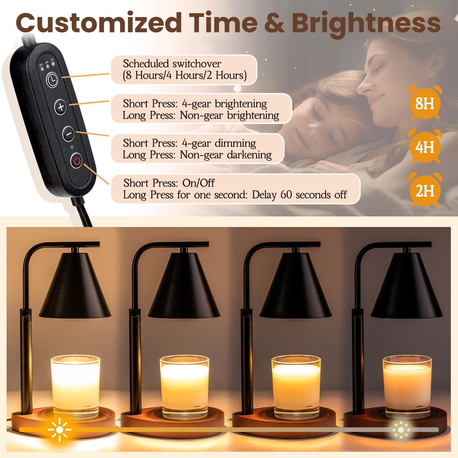 Black Candle Warmer Lamp with Timer - Adjustable Height Electric Candle Melter for Home Decor, Romantic Ambiance & Aesthetic Gifts for Women - Perfect for Bedroom, Bathroom, Living Room & Spa Relaxation