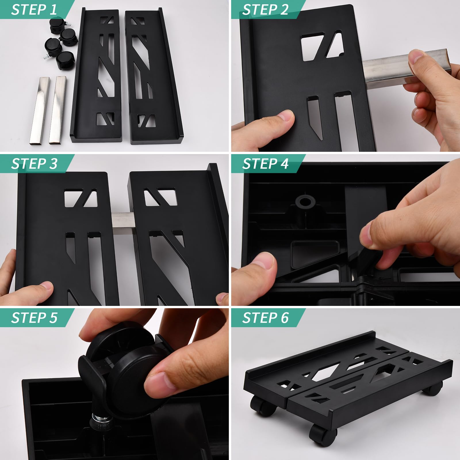 Adjustable CPU Holder Cart with Lockable Wheels - Portable PC Case Stand & Computer Tower Support for Office, Gaming, and Home Use - Black