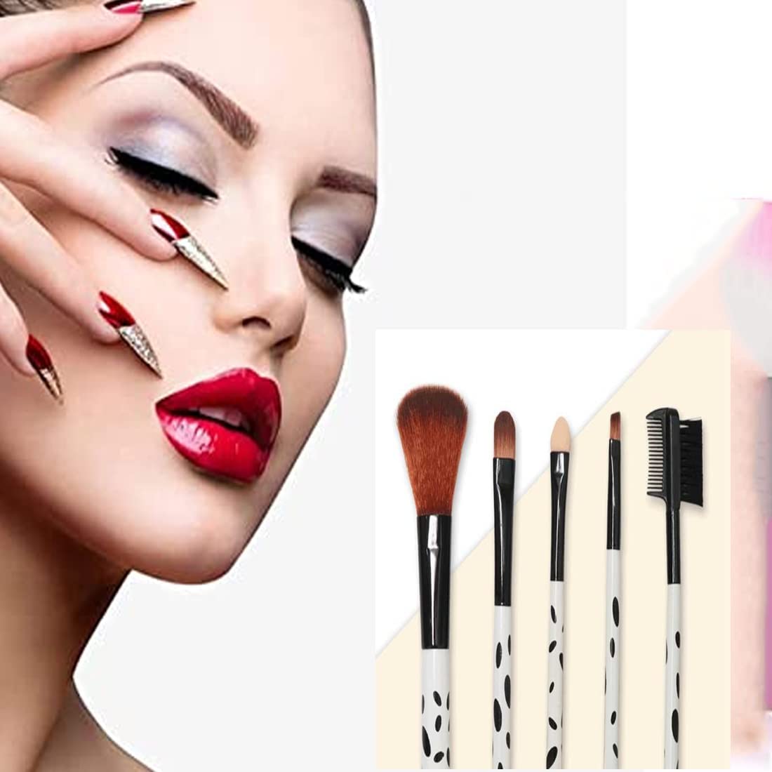 ZAUKY 5PCS Professional Makeup Brush Set - Powder Brush, Highlighter, Eyeshadow, Concealer & Brow Brushes for Flawless Makeup Application | Perfect for Daily Use, Travel & Professional Makeup Artists