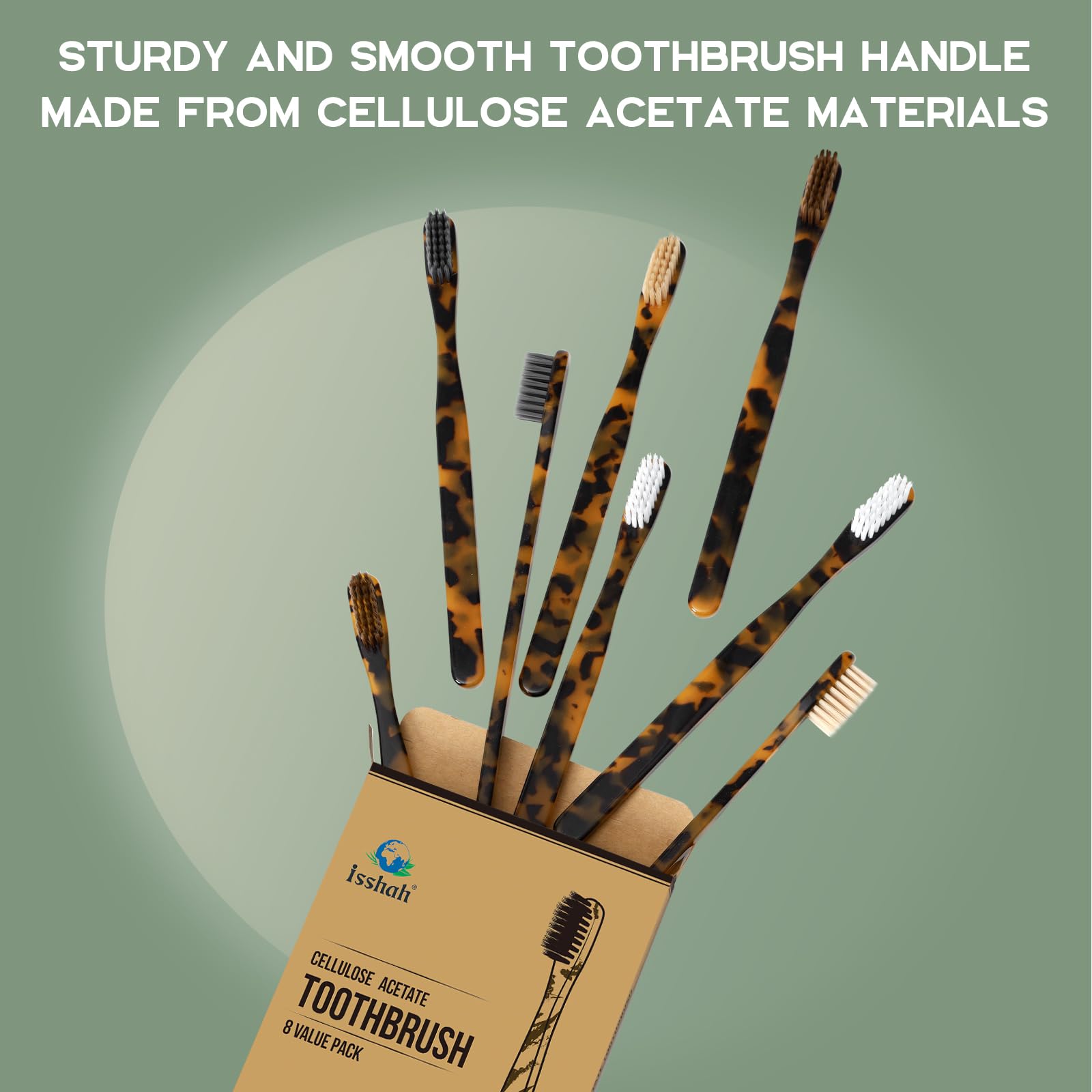 Biodegradable Eco-Friendly Cellulose Acetate Toothbrushes - 8 Pack | Sustainable Bamboo Handle Toothbrush Set for Adults & Kids | Perfect for Travel, Camping & Zero Waste Lifestyle
