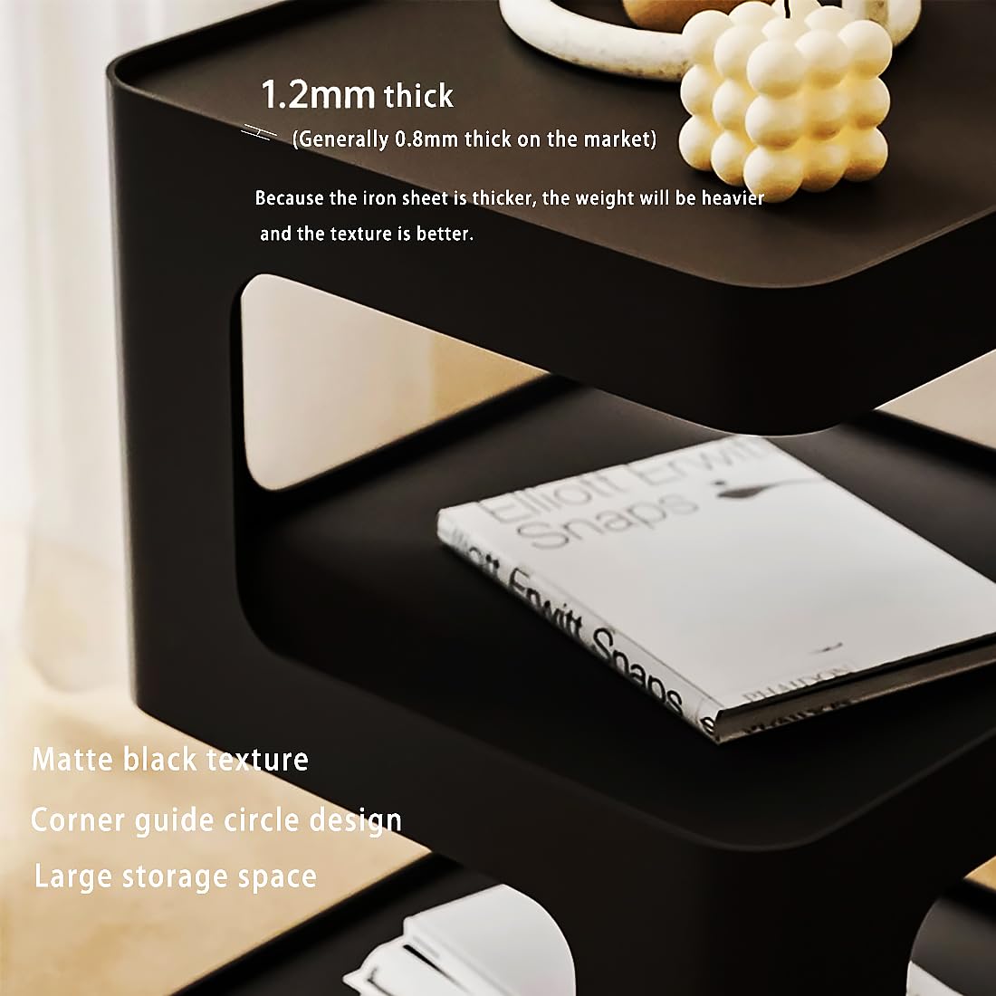 Modern Black Metal Side Table with Storage - Nightstand, End Table & Accent Furniture for Bedroom, Living Room & Entryway - No Assembly Required, Space-Saving Couch Table for Small Apartments & Dorm Rooms