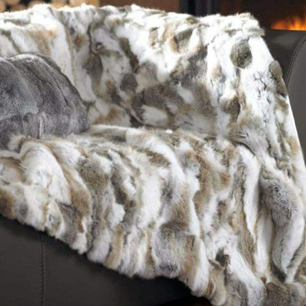 Premium Natural Rabbit Fur Throw Blanket - 55