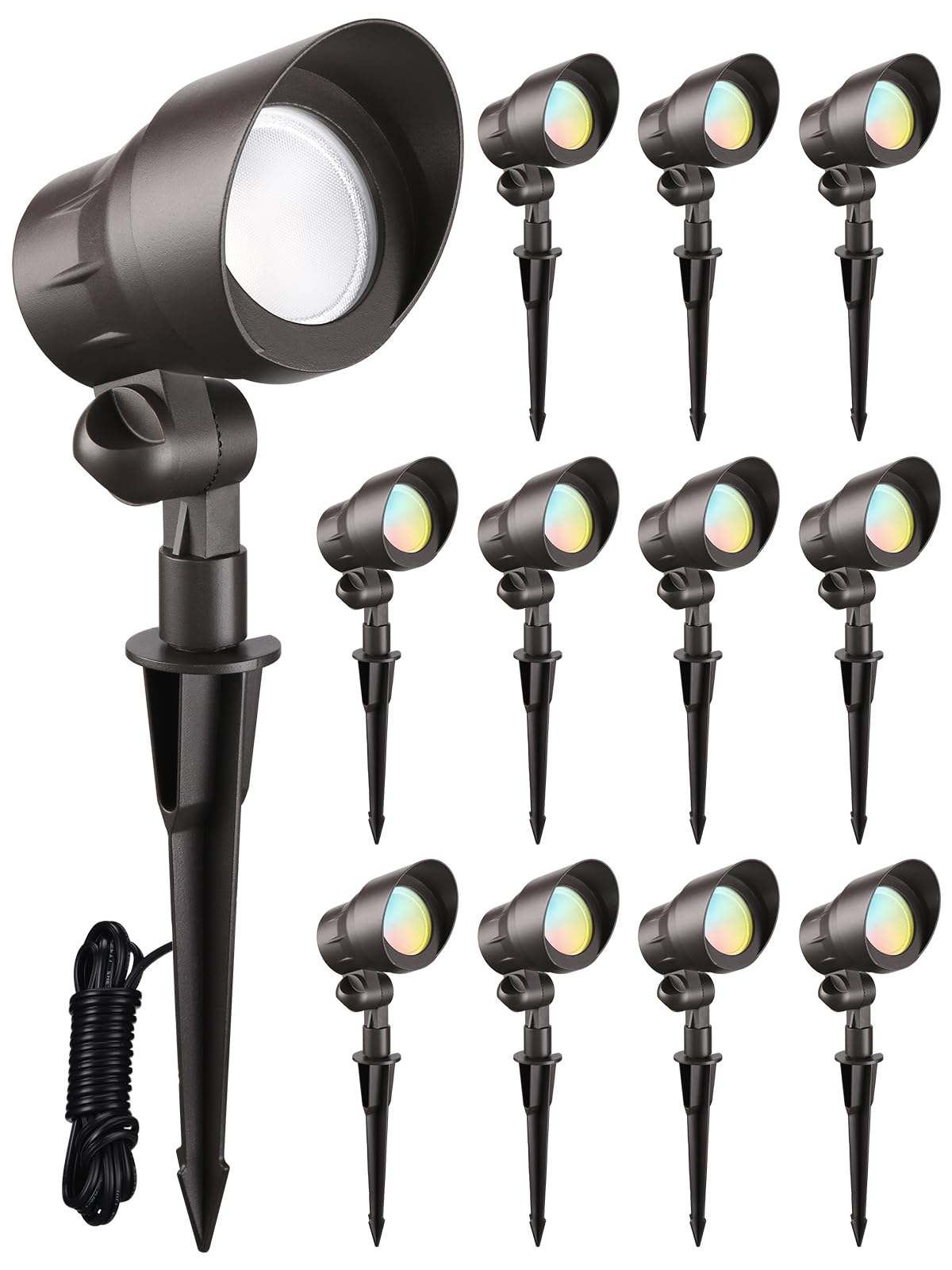 LEONLITE 12-Pack 3CCT Low Voltage LED Landscape Spotlight - 3000K/4000K/5000K Selectable, 4W 12V Outdoor Pathway Lights with CRI90+, Durable Aluminum Housing for Garden & Yard - ETL Listed Bronze Finish (Perfect for Driveway, Walkway, and Landscape Lighting)