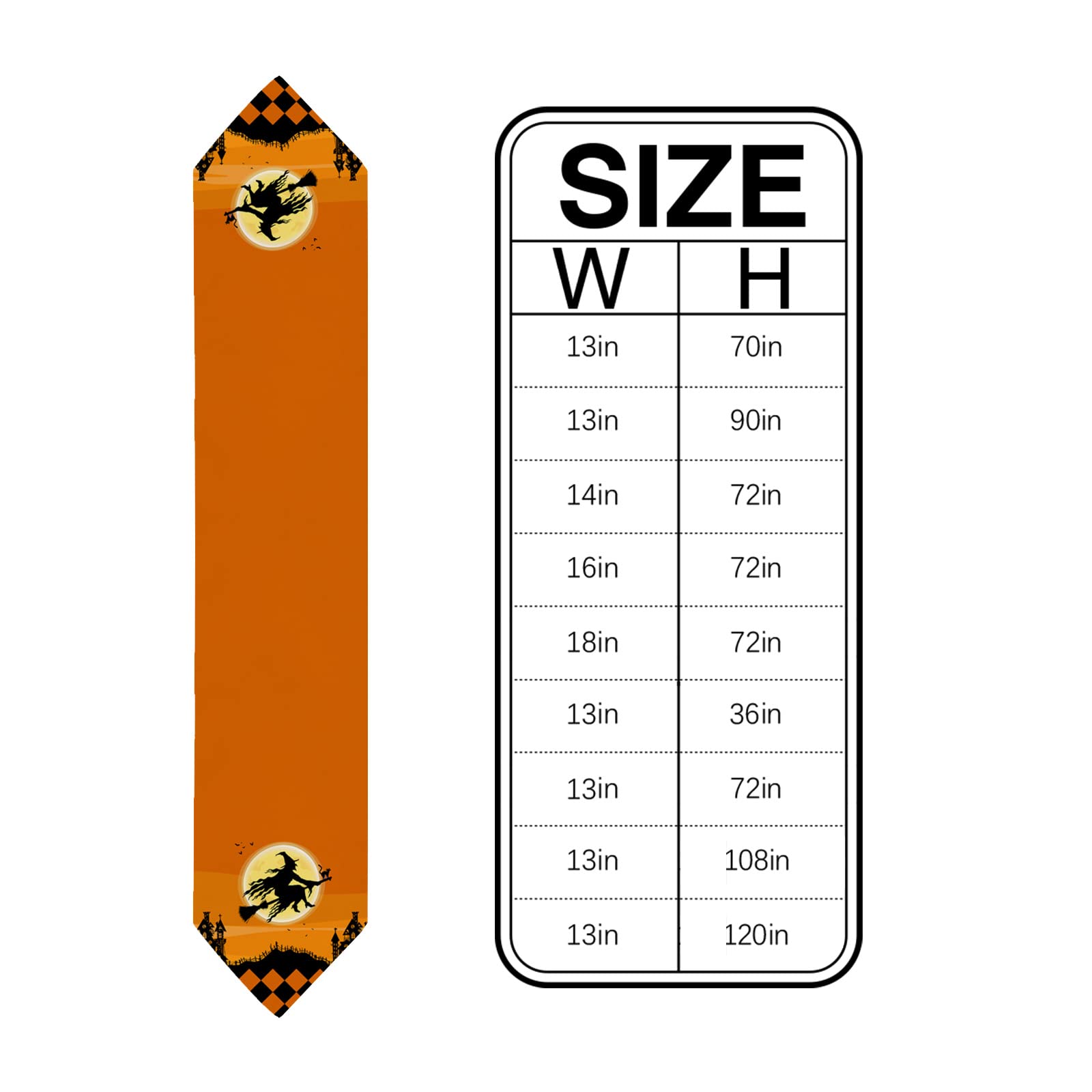 Halloween Witch Moon Castle Orange Plaid Table Runner - 13x90 Inch Long Non-Slip Washable Kitchen Dining Decor for Farmhouse, Party, Holiday Dinner - Perfect for Halloween Decorations, Thanksgiving Table Setting & Christmas Dinner Centerpiece