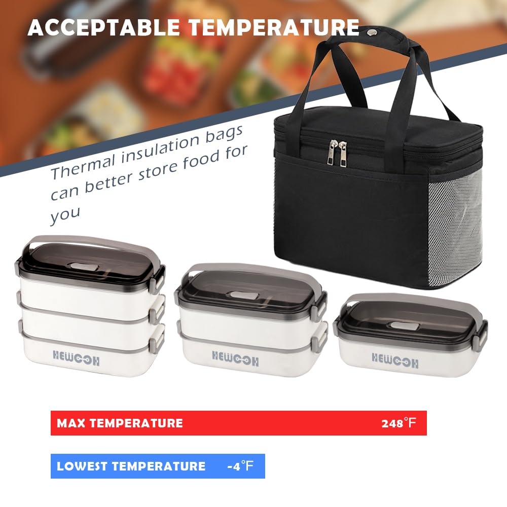 HEWOOH 74oz Large Bento Box for Adults - Reusable Lunch Container with 3 Compartments, Includes Insulated Lunch Bag & Cutlery Set (Fork & Spoon) | Microwave & Dishwasher Safe | Perfect for Office, School, Picnic, Camping & Meal Prep (White)