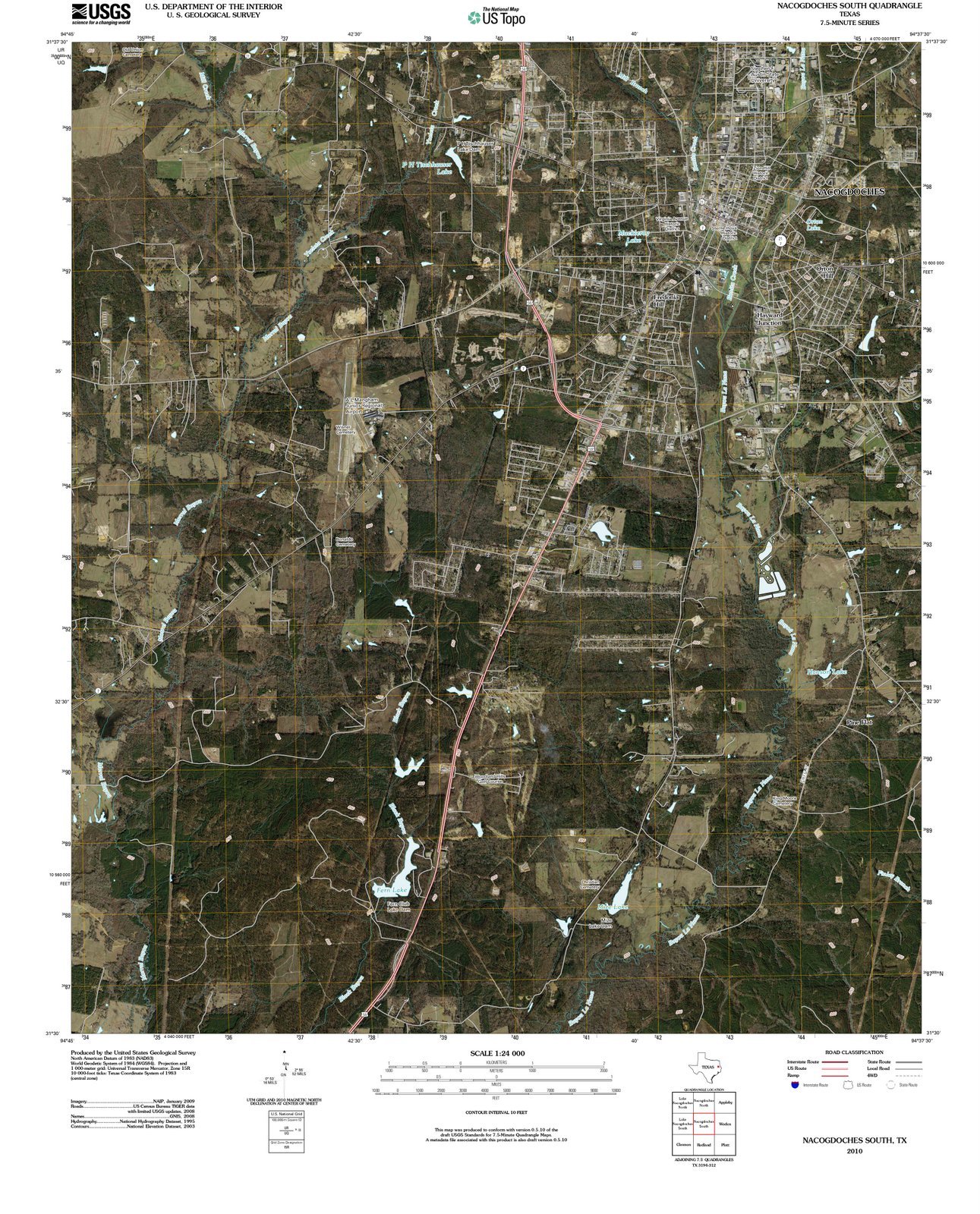 2010 Nacogdoches, TX USGS Historical Topographic Map - Large 35x44 Inch Texas Wall Art Decor for Home, Office & Classroom - Vintage Cartography Poster