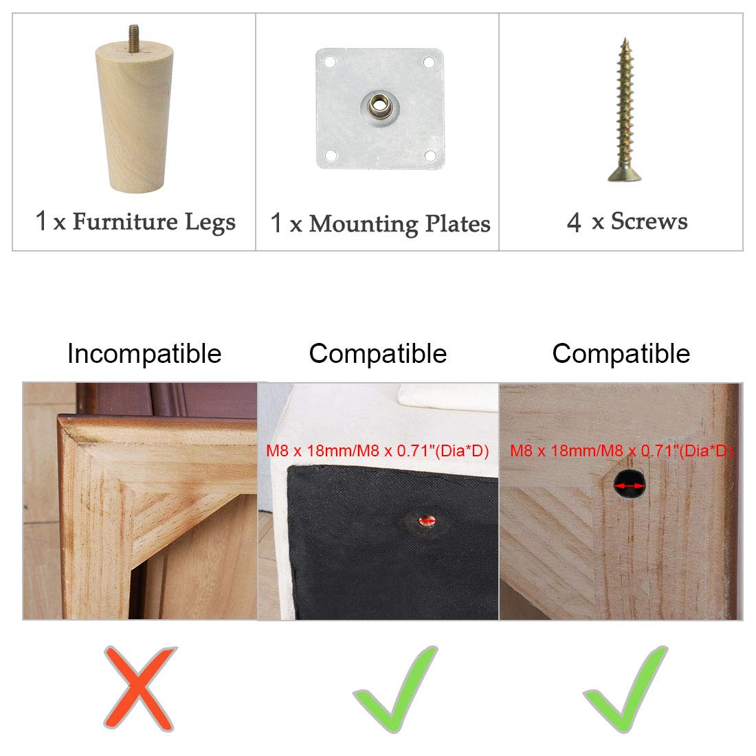 uxcell 5 Inch Round Solid Wood Furniture Legs - Replacement Feet for Sofa, Couch, Chair, Table, Desk, Closet & Cabinet - Adjustable Height (1pc) - Perfect for DIY Furniture Repair & Home Decor Projects