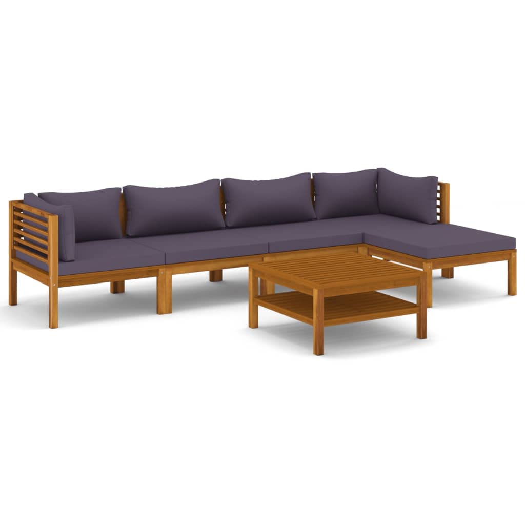 vidaXL 6-Piece Patio Lounge Set - Outdoor Garden Furniture with Cushions, Acacia Wood Sectional Sofa in Retro Style - Perfect for Backyard, Poolside & Patio Relaxation