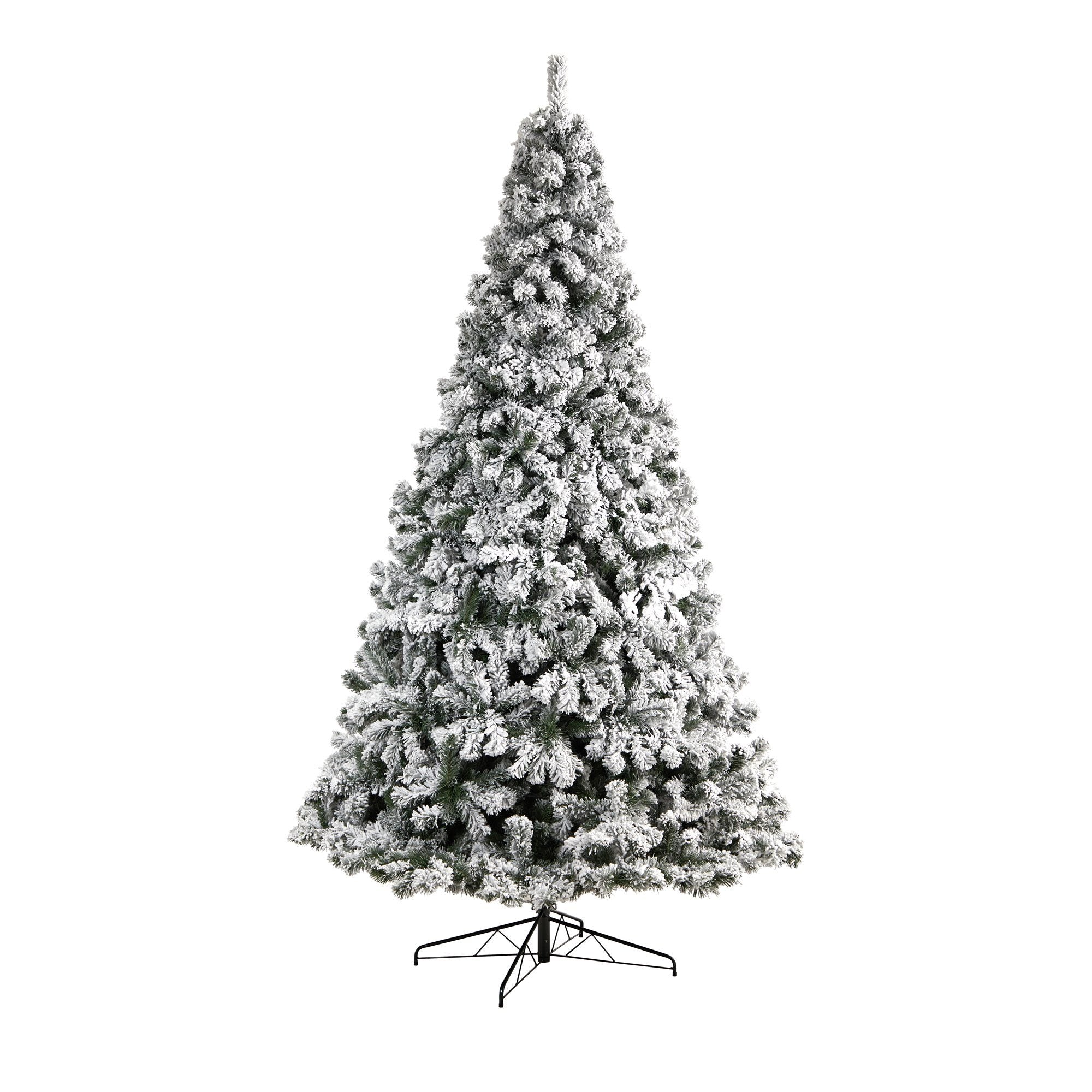 10' Flocked West Virginia Fir Artificial Christmas Tree with 800 Warm White LED Lights & 1680 Tips - Perfect for Living Room, Office & Holiday Decorations