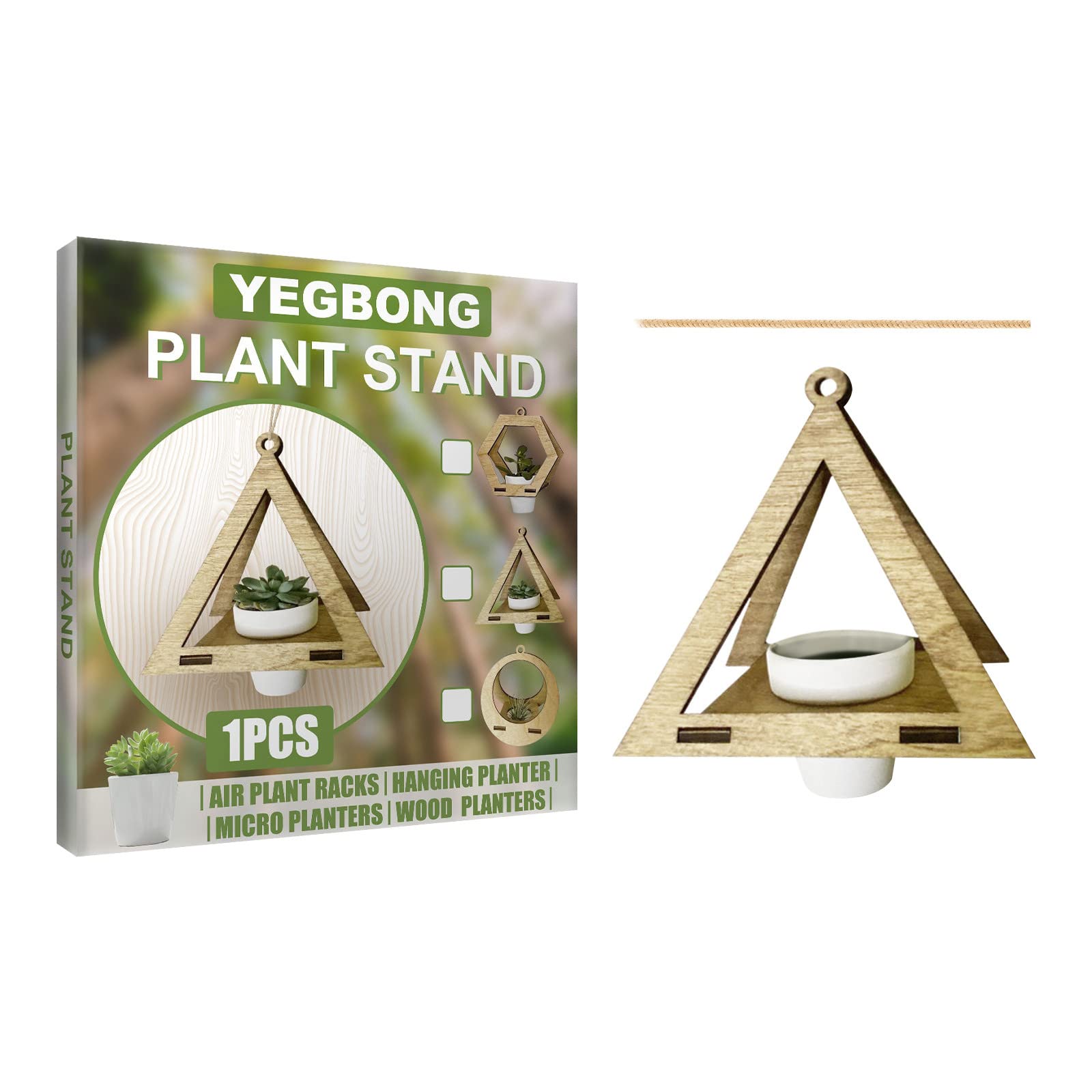 Rustic Wooden Geometric Air Plant Holder - Modern Boho Hanging Planter Stand for Succulents, Indoor Plants & Home Decor | Perfect for Living Room, Bedroom, Office & Wedding Decor (Style B)