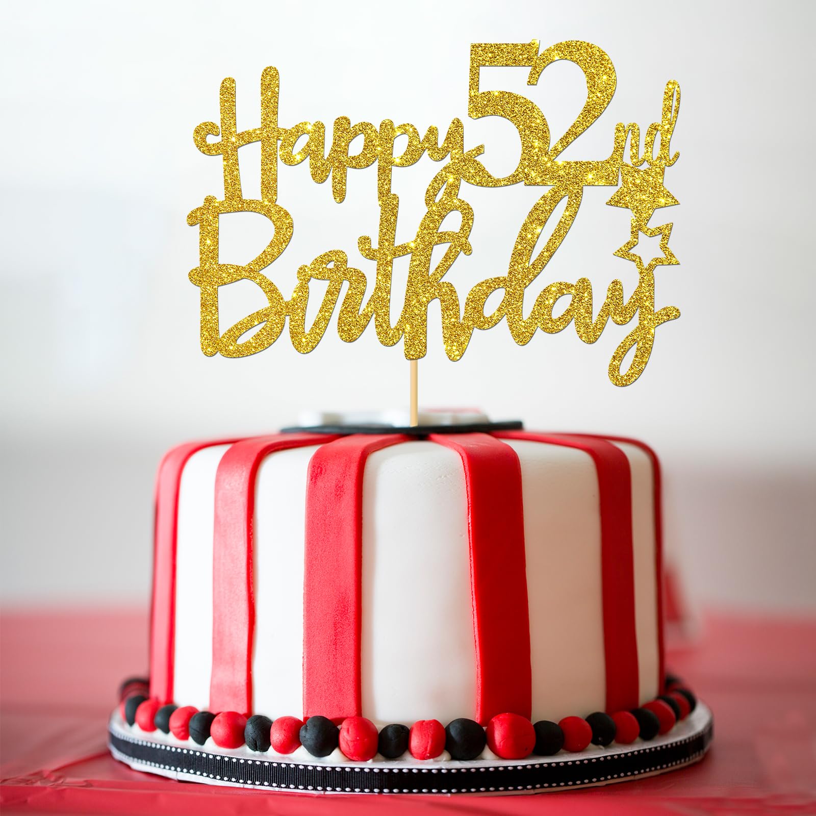 Gold Glitter Happy 52nd Birthday Cake Topper - Elegant 52 Sign for Anniversary Cakes - Cheers to 52 Years Party Decorations - Perfect for Milestone Birthday Celebrations, Retirement Parties & Golden Anniversary Events