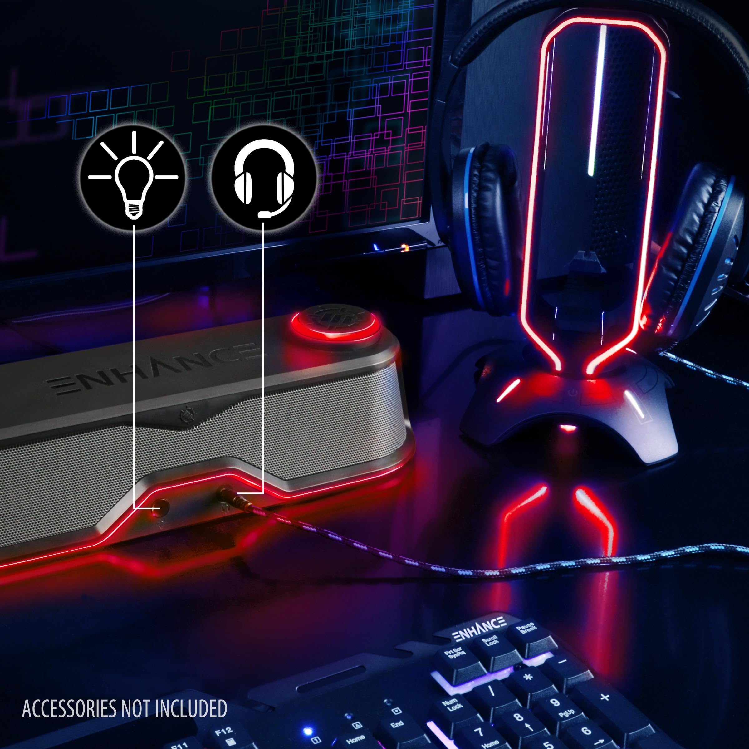 ENHANCE SB1 USB-Powered Computer Soundbar - 10W Peak Under Monitor Speaker with LED Volume Control & Headset Pass-Through | Gaming & Home Office Audio for PC, Laptop, Streaming & Music