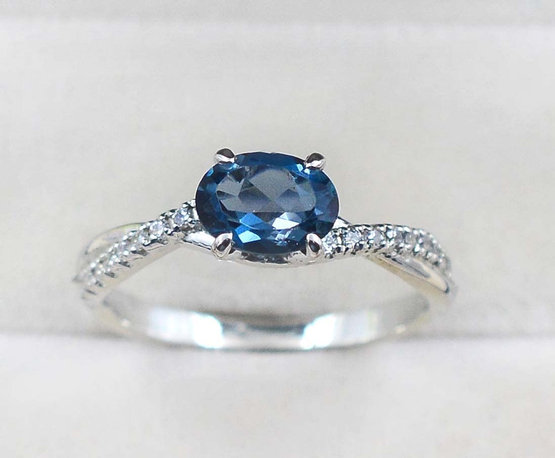 8X6 MM Oval Cut Natural London Blue Topaz Gemstone 925 Sterling Silver December Birthstone Statement Ring - Elegant Wedding Gift, Anniversary Present & Special Occasion Jewelry for Women