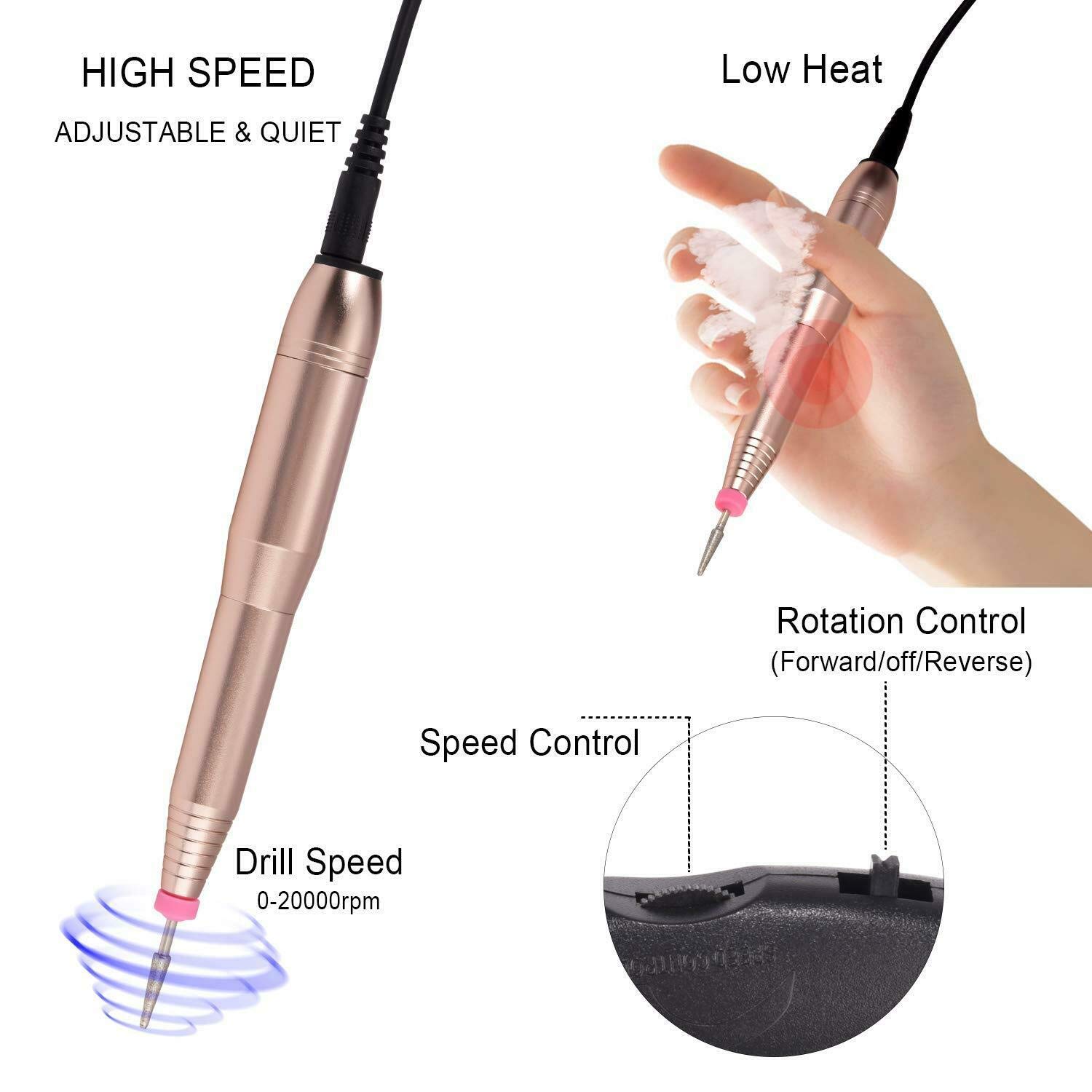 Professional Electric Nail Drill Kit - 12 in 1 Portable Manicure & Pedicure Machine with 12 Nail Art Tips, Builder Brush & Painting Brush | Perfect for Home Salon, Nail Art DIY & Professional Nail Care