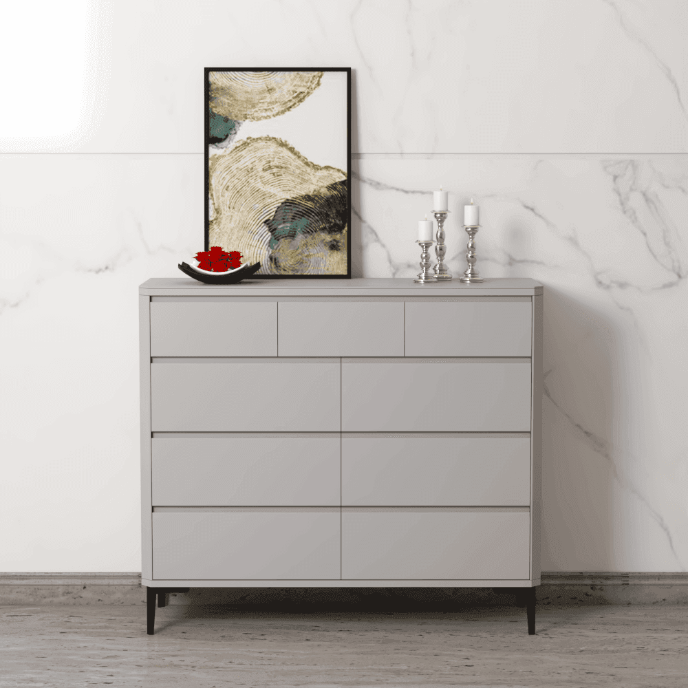 Lavo II Polished Sintered Stone Chest of Drawers - Modern Bedroom Dresser with 5 Drawers for Storage | Perfect for Bedroom, Living Room & Office Organization