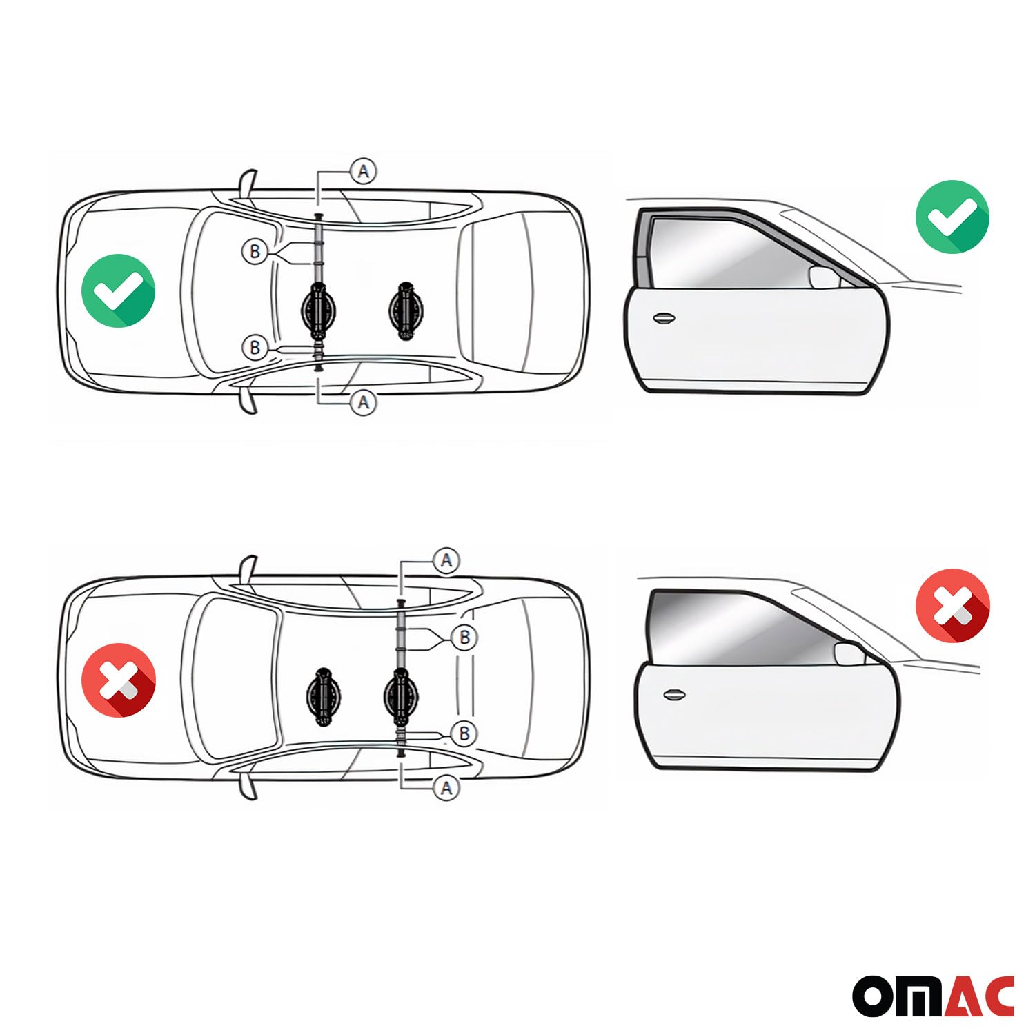 OMAC 2-Pack Black Magnetic Ski & Snowboard Roof Rack for Cars, Trucks, Vans - Universal Fit, Heavy Duty Car Carrier for Winter Sports Gear - Perfect for Ski Trips, Mountain Adventures & Snowboarding Vacations