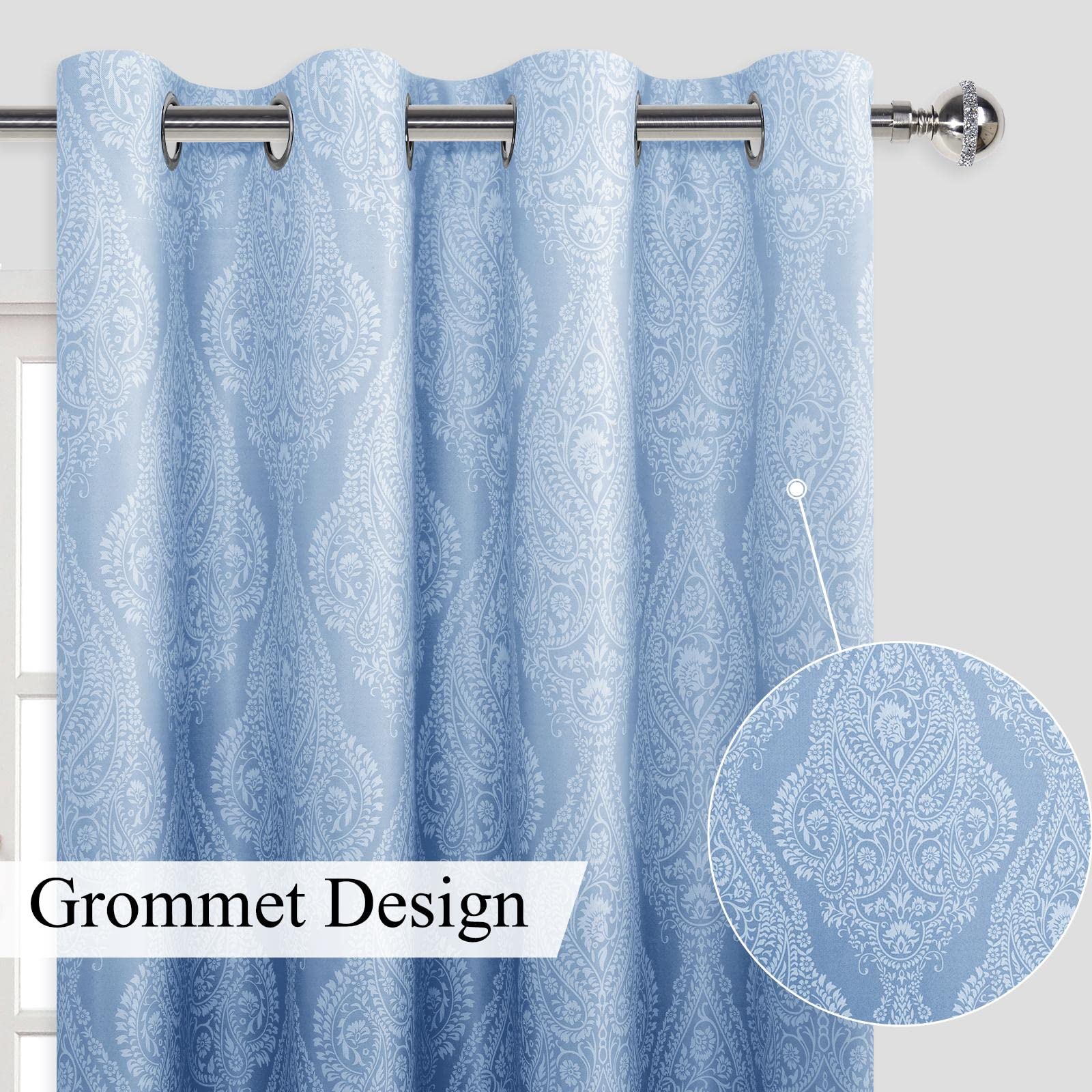 JIUZHEN Ombre Blackout Curtains with Tiebacks – Thermal Insulated Grommet Curtains for Bedroom & Living Room, 52 x 84 Inches, Set of 2 Panels, Navy Blue – Perfect for Light Blocking, Noise Reduction & Energy Saving