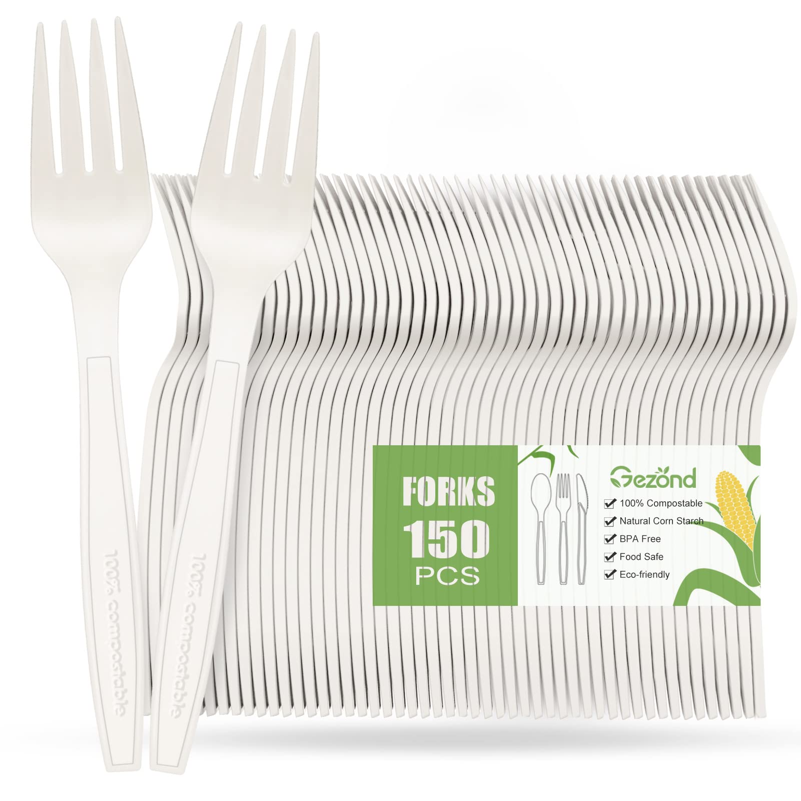 Eco-Friendly Compostable Forks 150 Count - 7 Inch Heavy-Duty Disposable Cutlery Set | Biodegradable Utensils for Parties, Picnics & Outdoor Events
