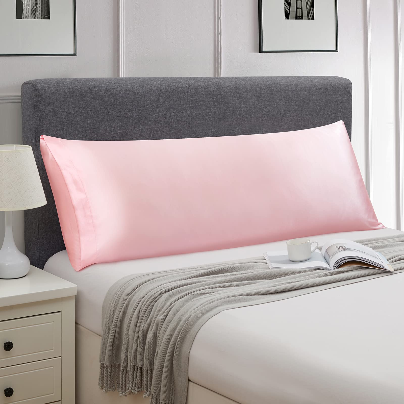 Ersmak 2-Pack Satin Body Pillow Cover Set - 20x54 Inches Blush Pink, Ultra Soft Cooling Pillowcase for Hair & Skin Care, Silky Smooth Long Side Pillow Case with Envelope Closure - Perfect for Bedroom, Travel & Beauty Sleep