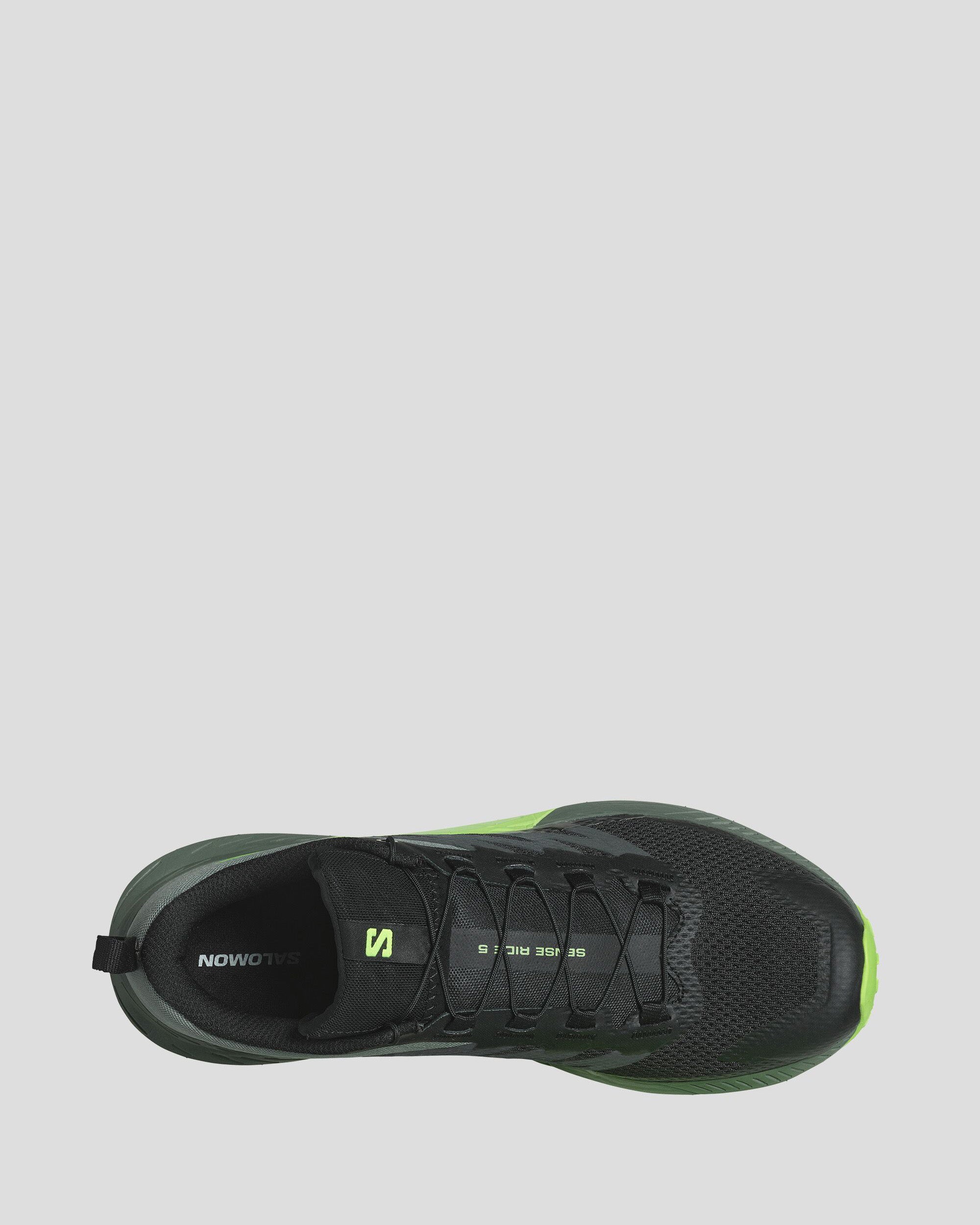 Salomon Sense Ride 5 Men's Trail Running Shoes - Black/Laurel Wreath/Green Gecko | Lightweight & Durable for Hiking, Jogging & Outdoor Adventures