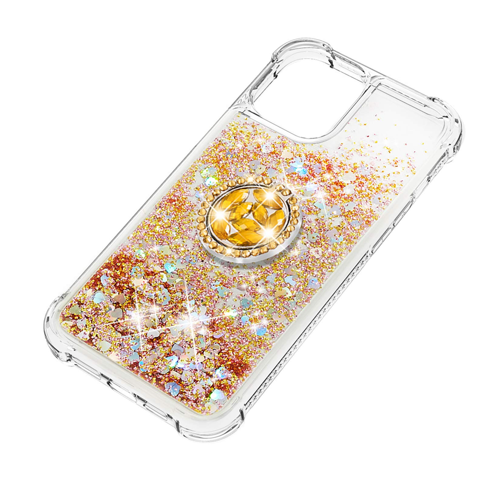CCSmall Clear Quicksand Glitter Liquid Floating TPU Case for iPhone 12 Pro Max - Sparkling Diamond Design with Stand Feature (LSZ Gold) | Perfect for Daily Use, Parties & Gift Giving