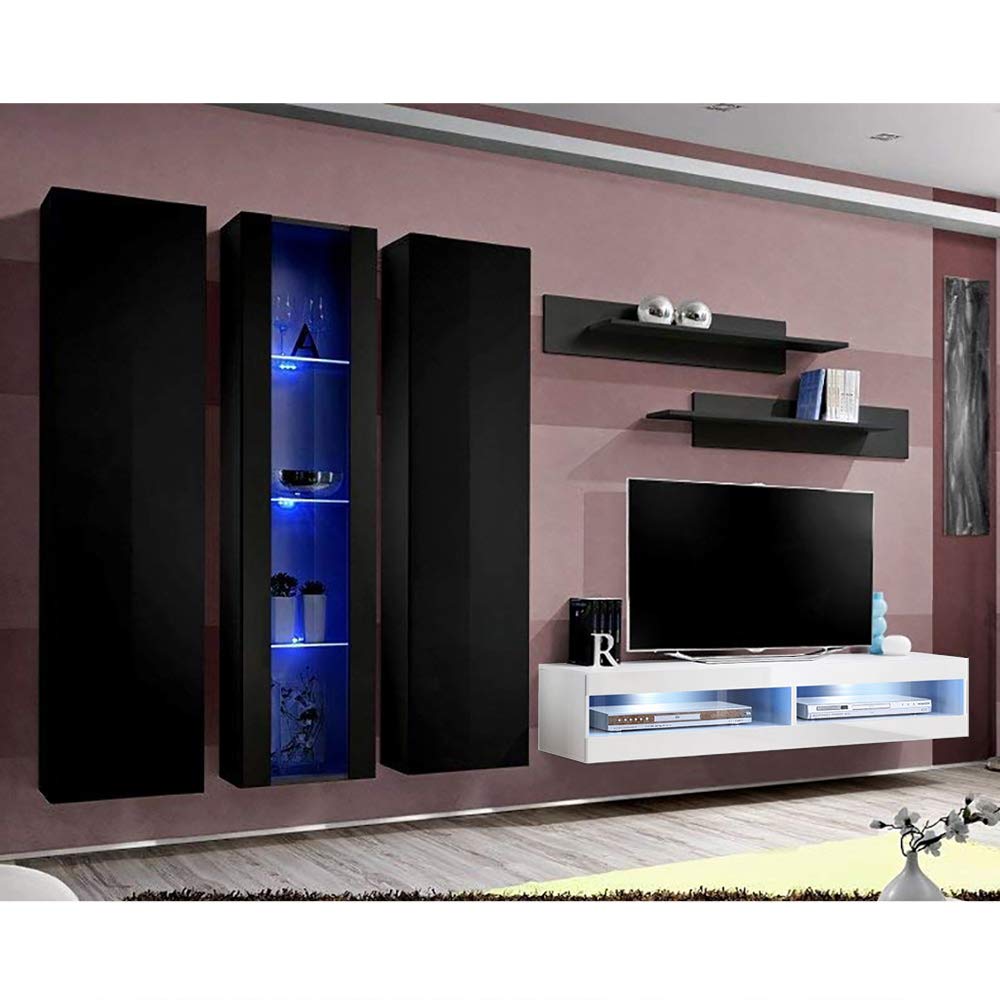 Modern Floating TV Stand with Storage & LED Lights - Wall-Mounted Entertainment Center for Bedroom & Living Room - 34