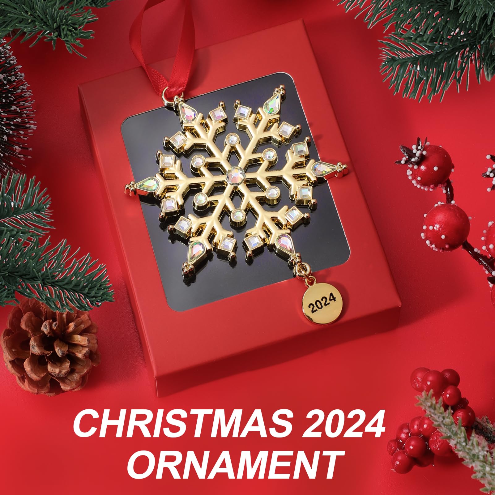 2024 Snowflake Ornaments for Christmas Tree Decorations - Holiday Hanging Snowflake Decor for Windows, Rooms & Gifts (Set with Keepsake Box) - Perfect for Xmas Parties, Home Decor & Festive Celebrations