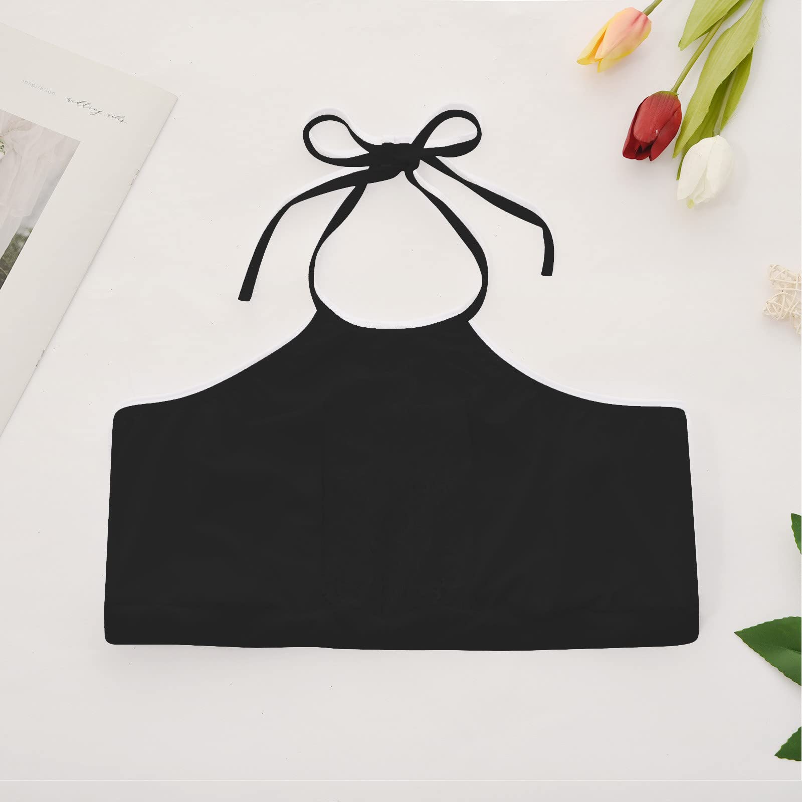 Plus Size Women's Sexy Cut Out Bralette - Floral Lace Unlined Halter Brassiere for Valentine's Nightwear & Boudoir Lingerie | Comfortable for Sleepwear, Date Night & Special Occasions