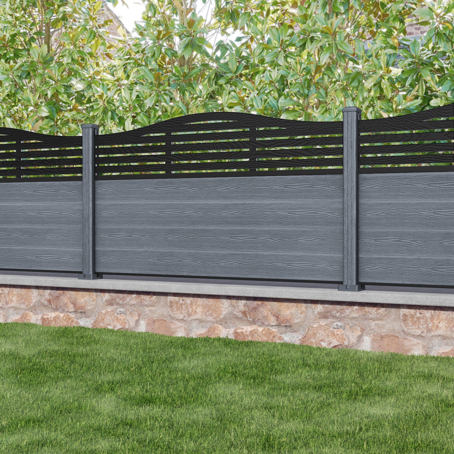Classic Aspen Curved Top Fence Panel - Anthracite Gray Composite Fencing with Durable Composite Posts | Perfect for Backyard Privacy, Garden Borders & Decorative Outdoor Landscaping