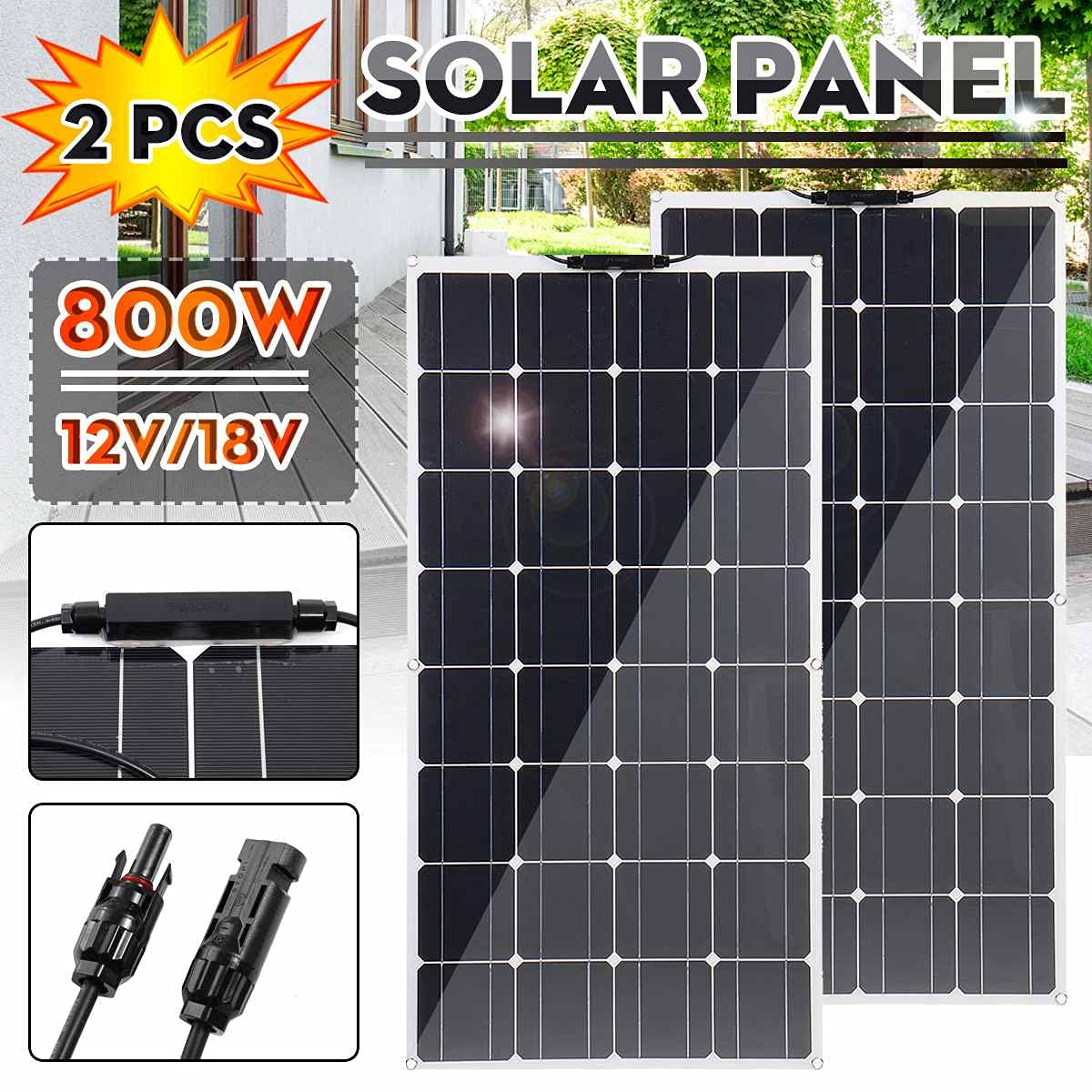 800W 400W 18V 105Cm Flexible Solar Panel Kit - Portable RV Camping Solar Charger for Car Battery, Rechargeable Power System - Perfect for Off-Grid Living, Road Trips & Emergency Power Backup